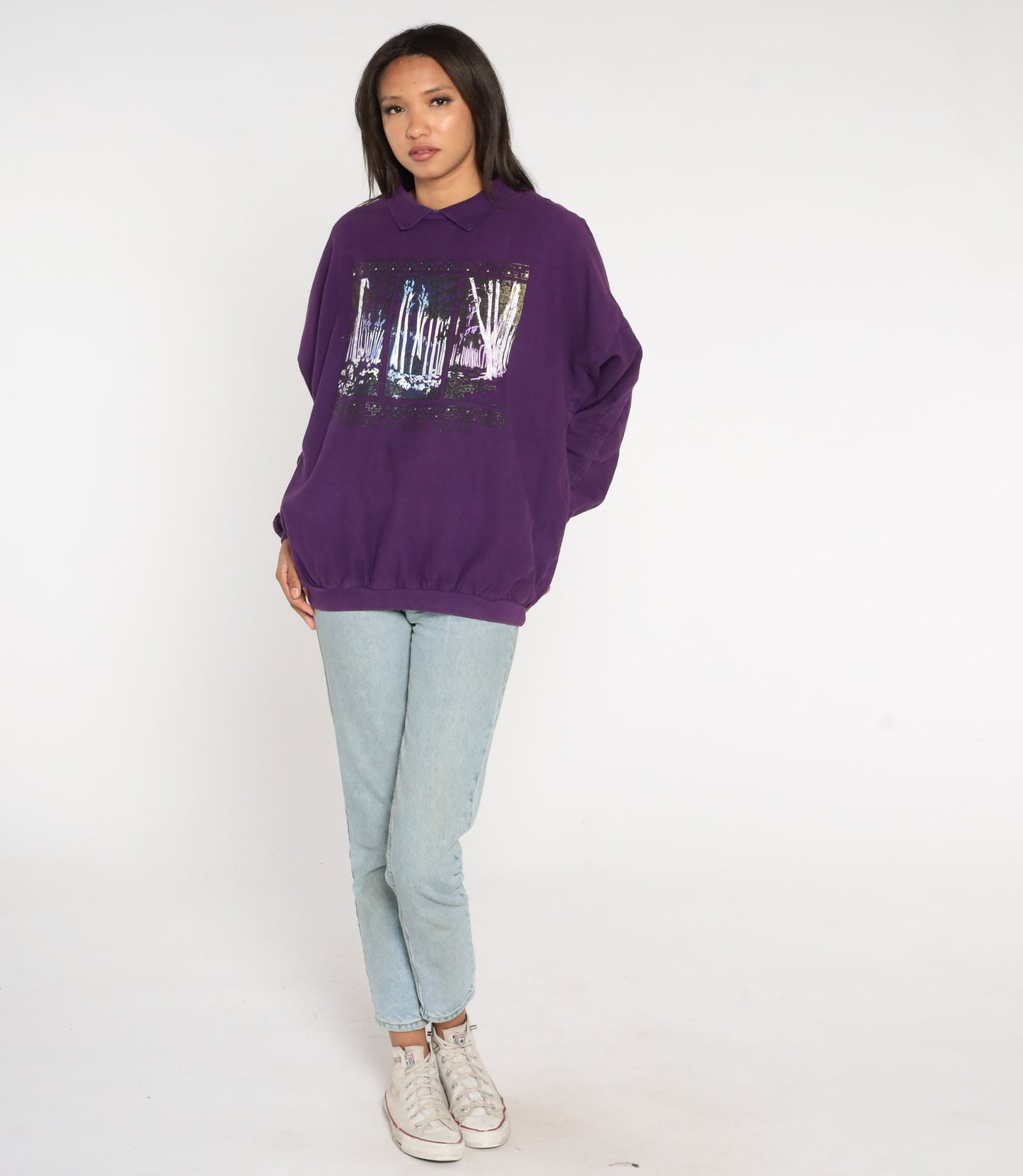 90s Coeur d'Alene Idaho Purple Forest Sweatshirt Graphic Cotton Extra Large