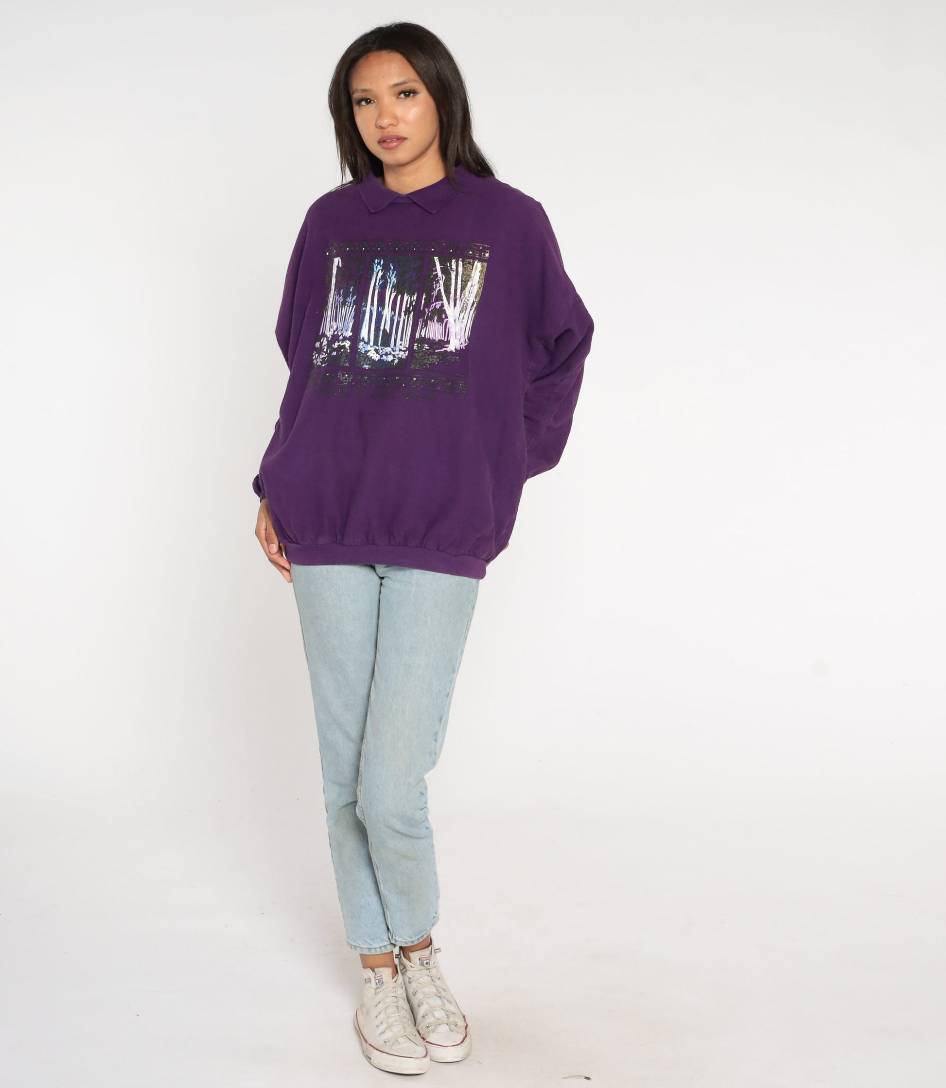 90s Coeur d'Alene Idaho Purple Forest Sweatshirt Graphic Cotton Extra Large