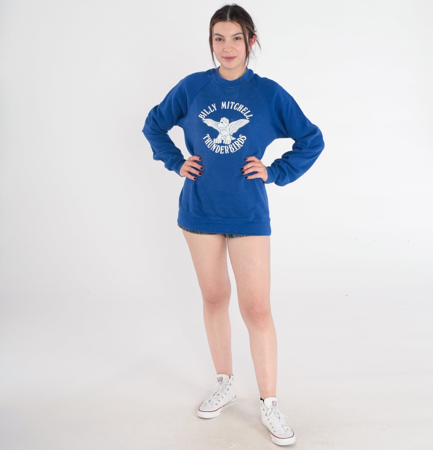 80s Billy Mitchell Elementary School Thunderbirds Raglan Sweatshirt Blue Large