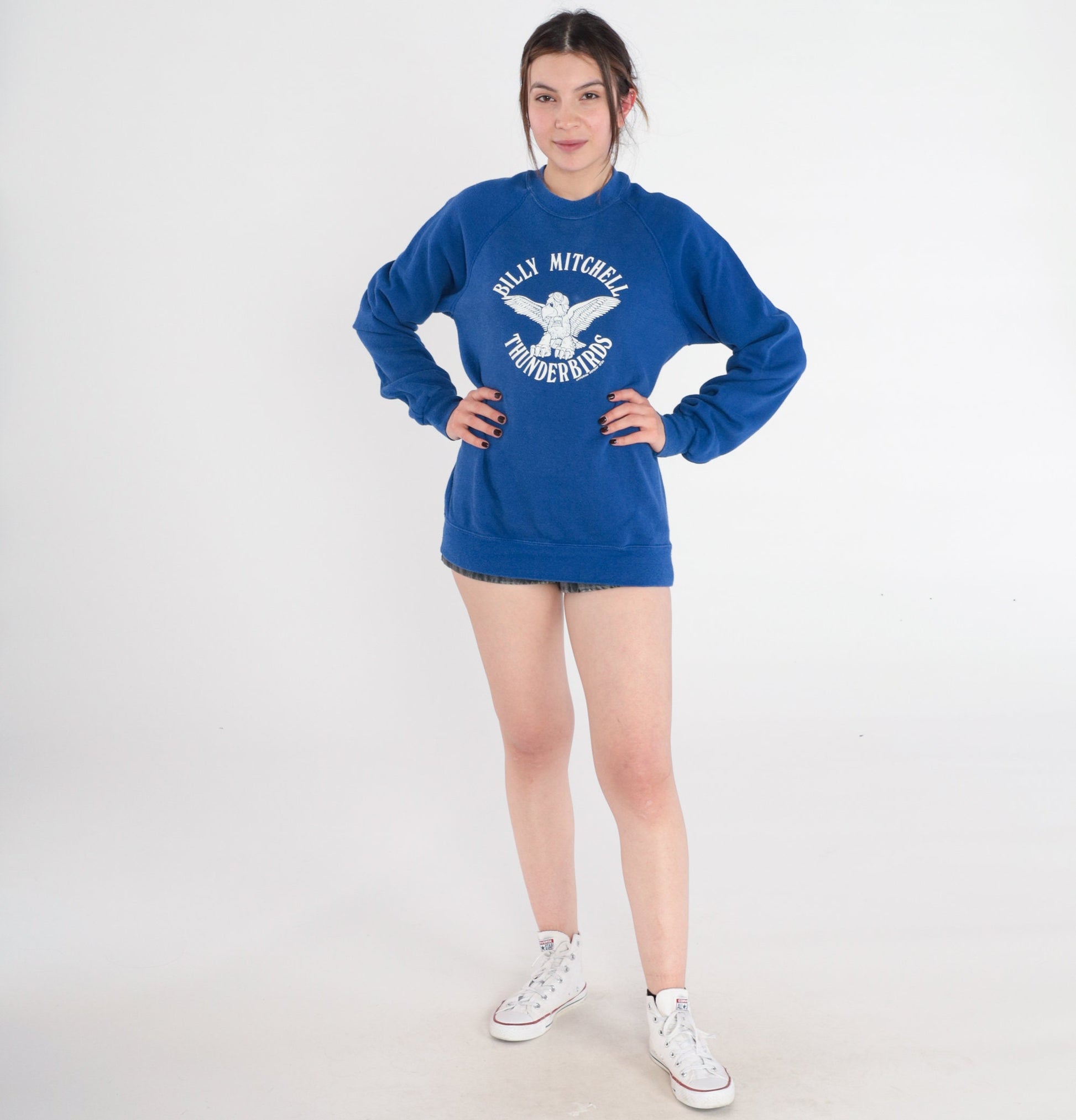 80s Billy Mitchell Elementary School Thunderbirds Raglan Sweatshirt Blue Large