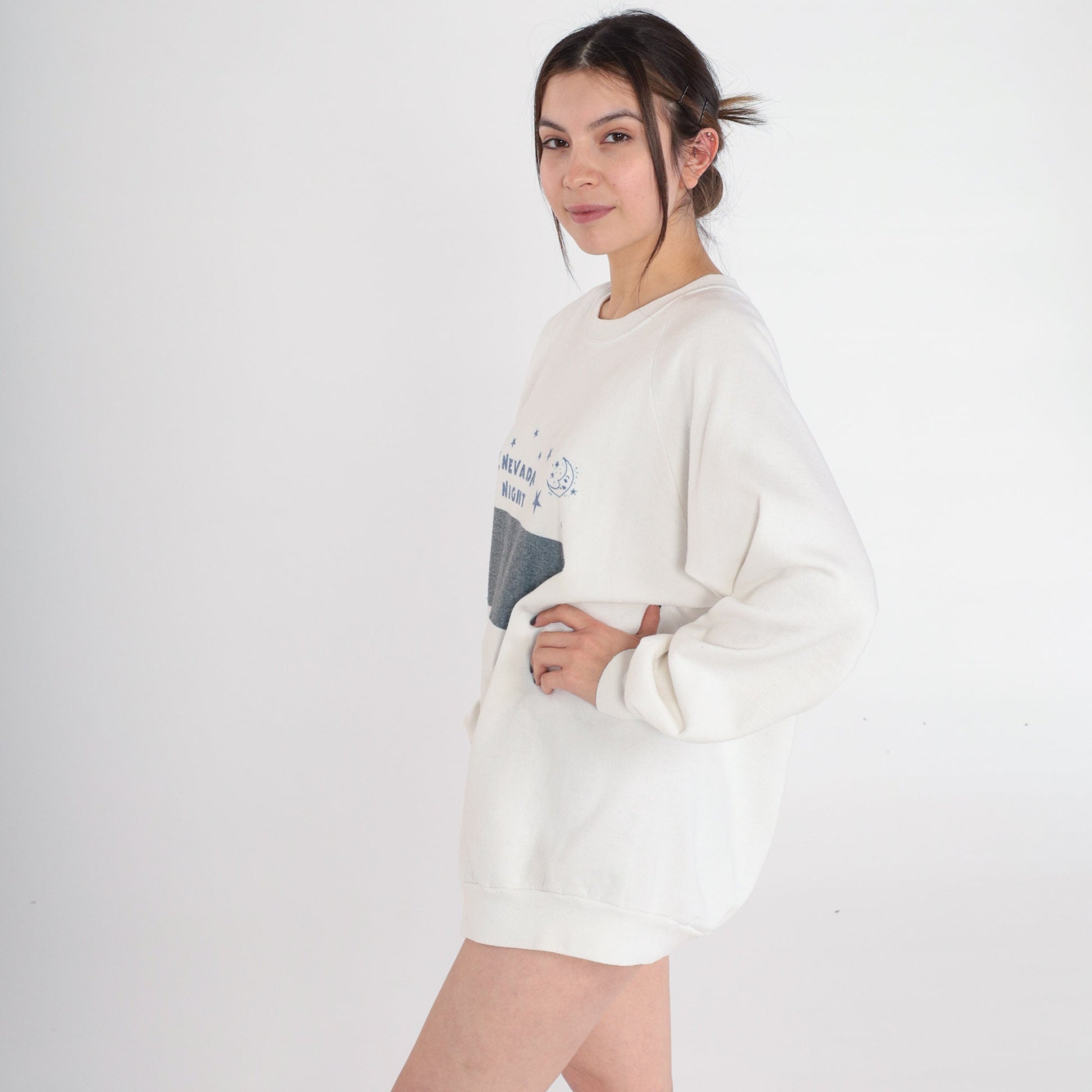 90s Jerzees Ely Nevada Night Graphic Sweatshirt White Raglan Plus Size XXL