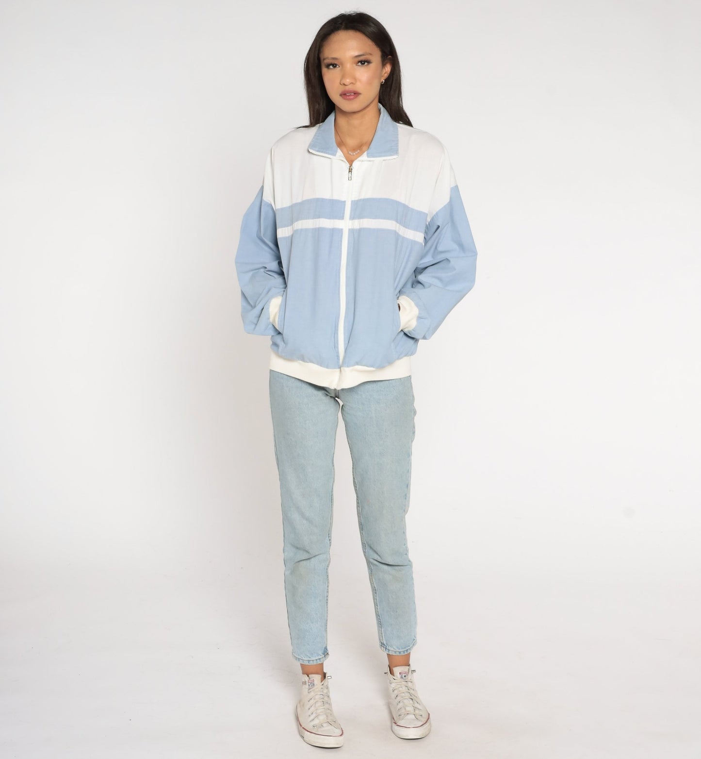 80s Christian Dior Monsieur Windbreaker Blue White Colour Block Stripe Large L
