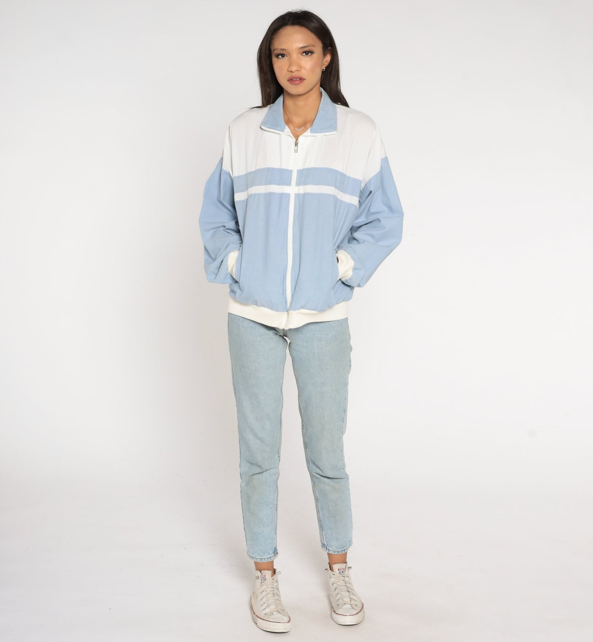 80s Christian Dior Monsieur Windbreaker Blue White Colour Block Stripe Large L