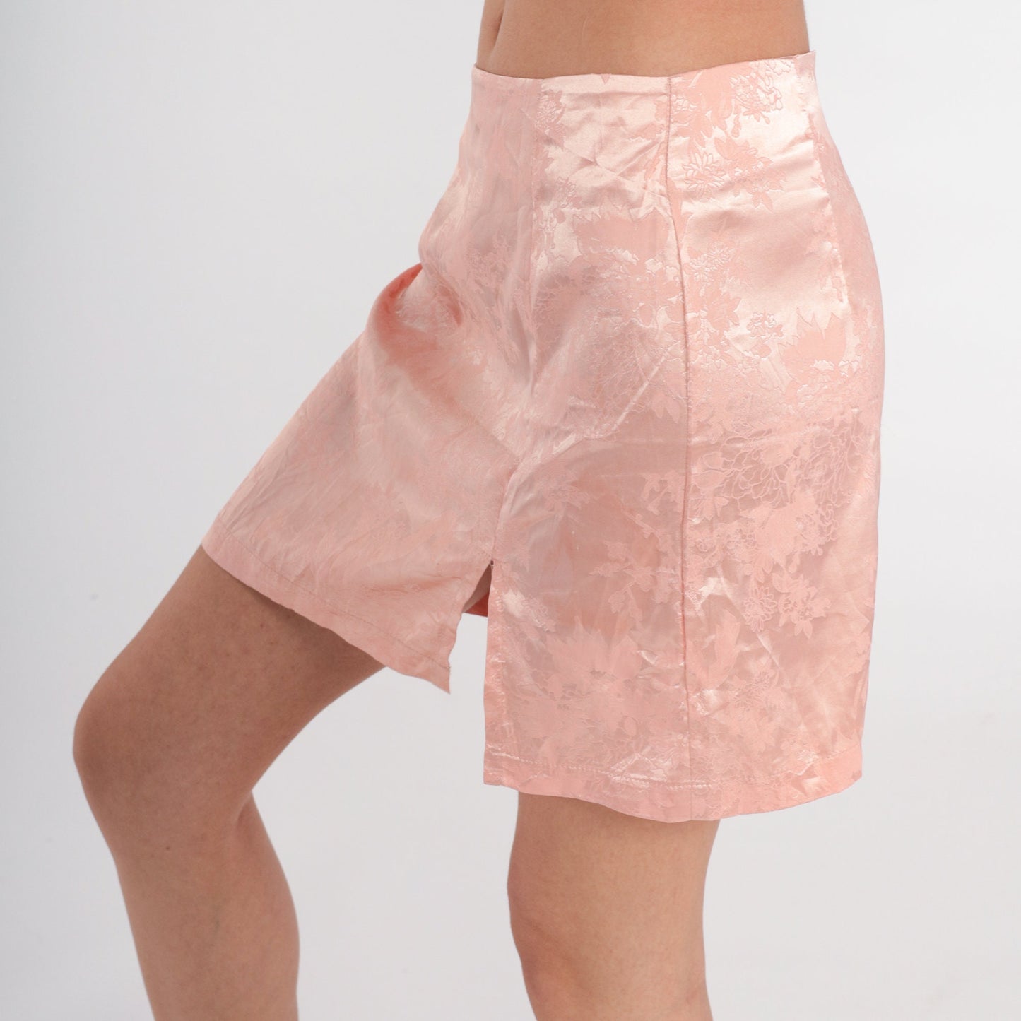 Y2K Pink Floral Embossed Mini Skirt Front Slit 00s Clubwear Small