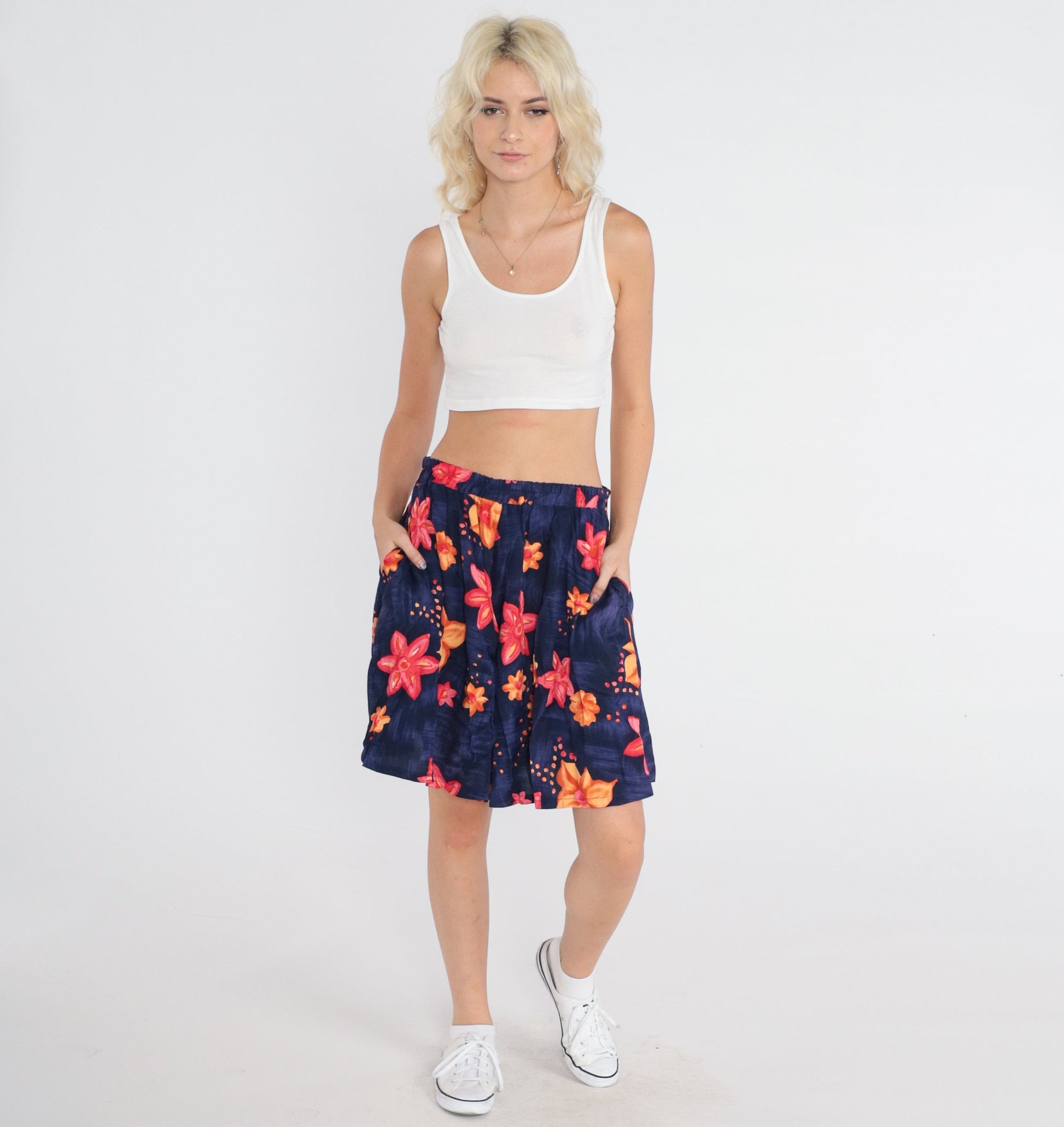 90s Tropical Floral High-Waisted Shorts Wide Leg Purple Print Small