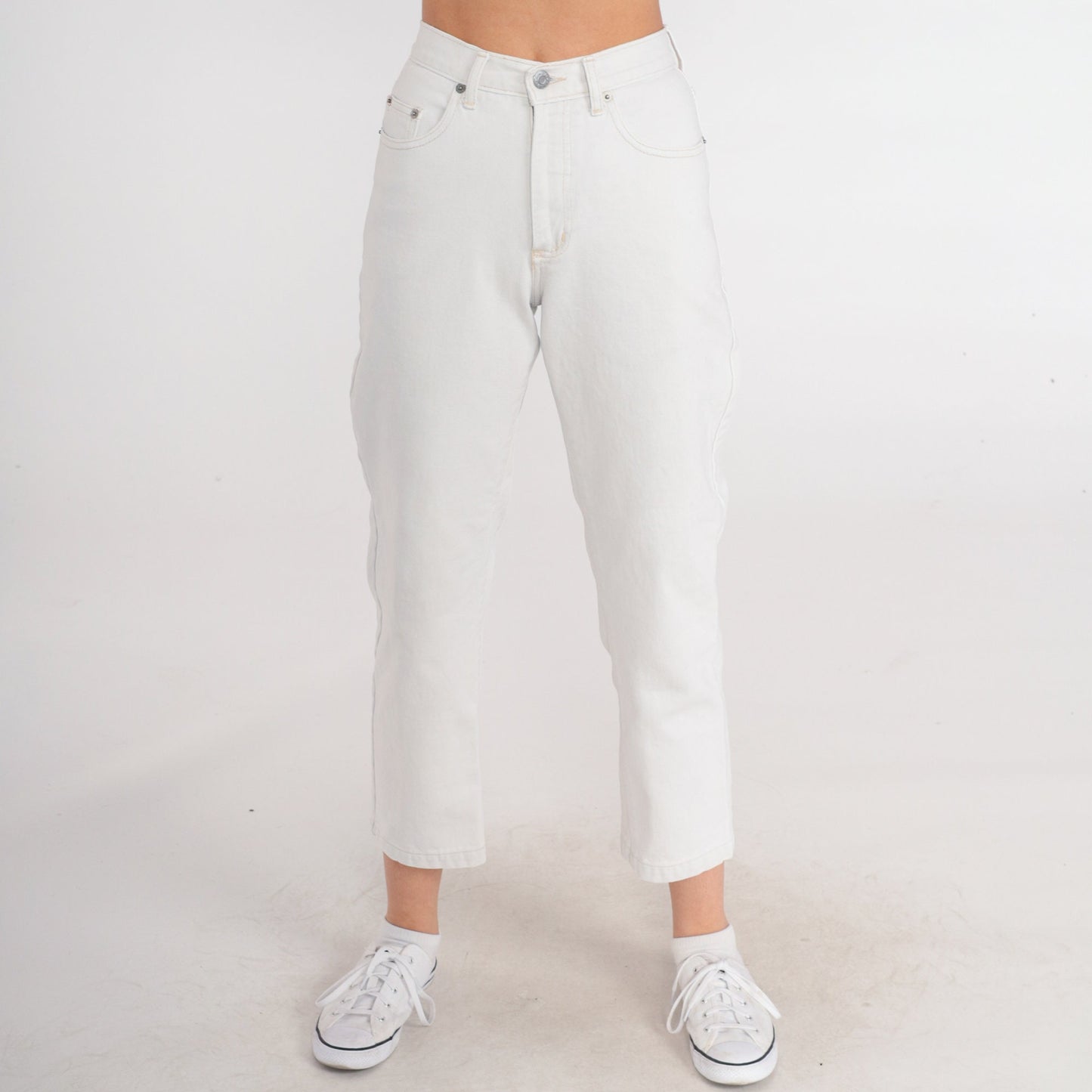 90s Guess White Denim Mom Jeans Mid Rise Slim Tapered 2XS