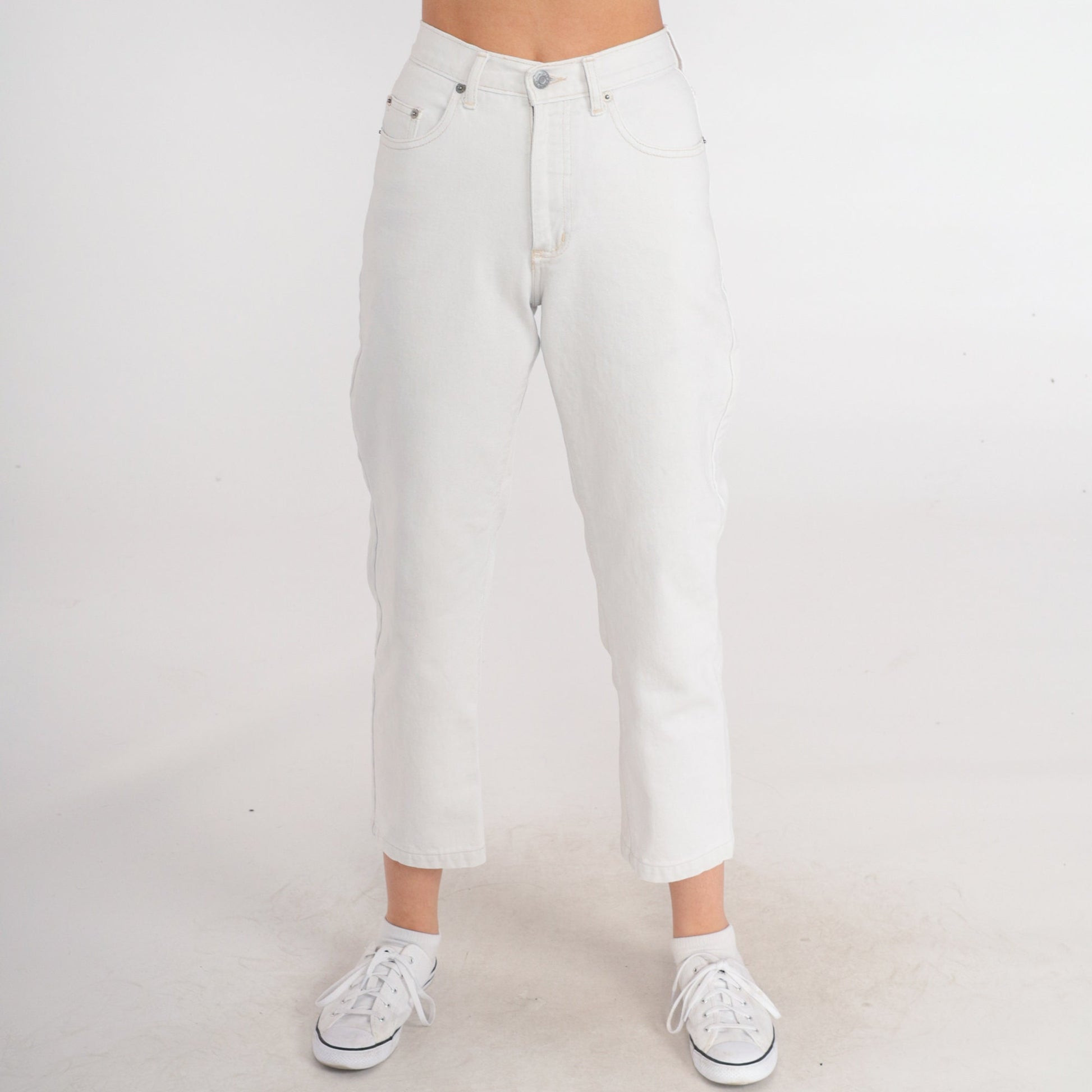 90s Guess White Denim Mom Jeans Mid Rise Slim Tapered 2XS