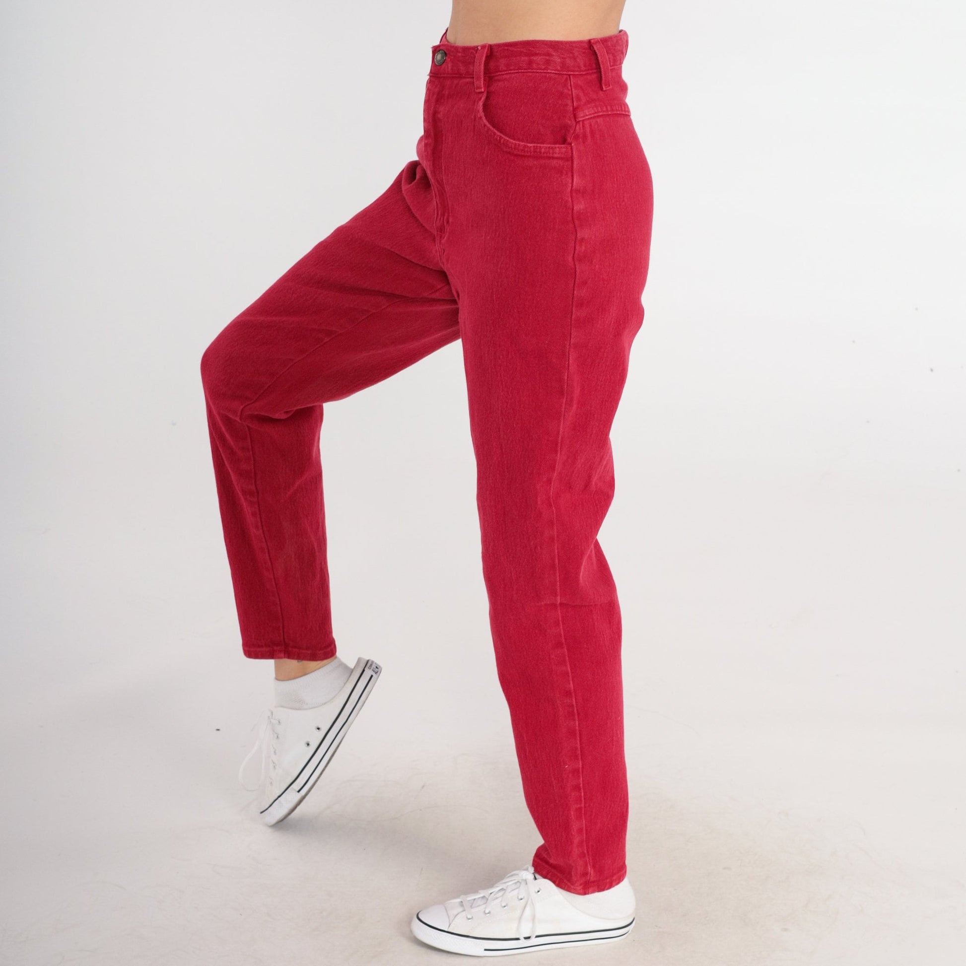 90s Forenza Red High-Waisted Mom Jeans Tapered Denim Small