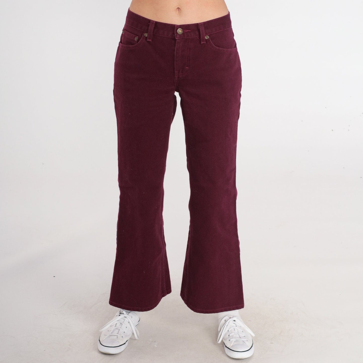 90s Burgundy Flared Jeans Low Rise Bell Bottom Denim Extra Small