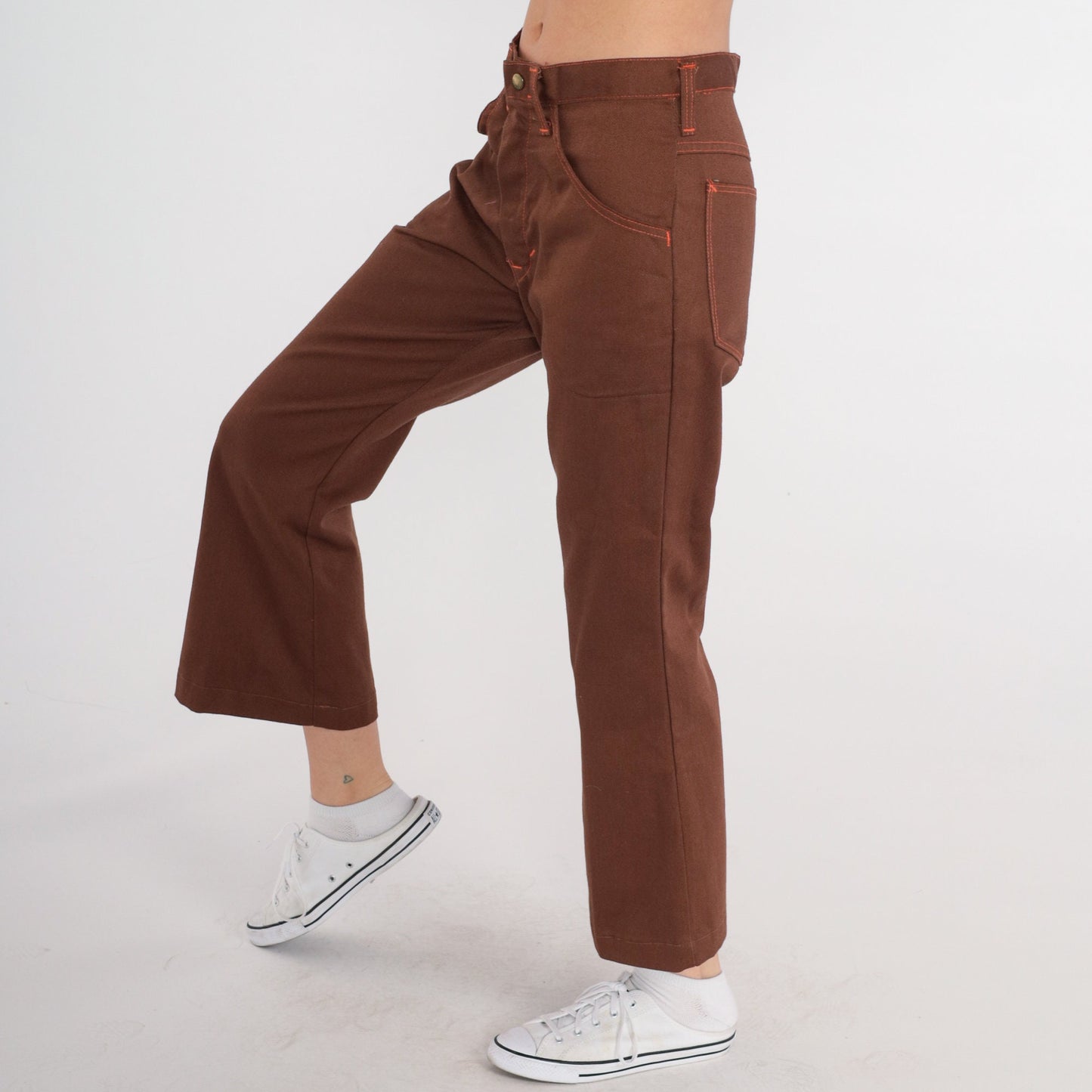 70s McJeans Brown Flared Trousers Mid Rise Bell Bottom Ankle Medium