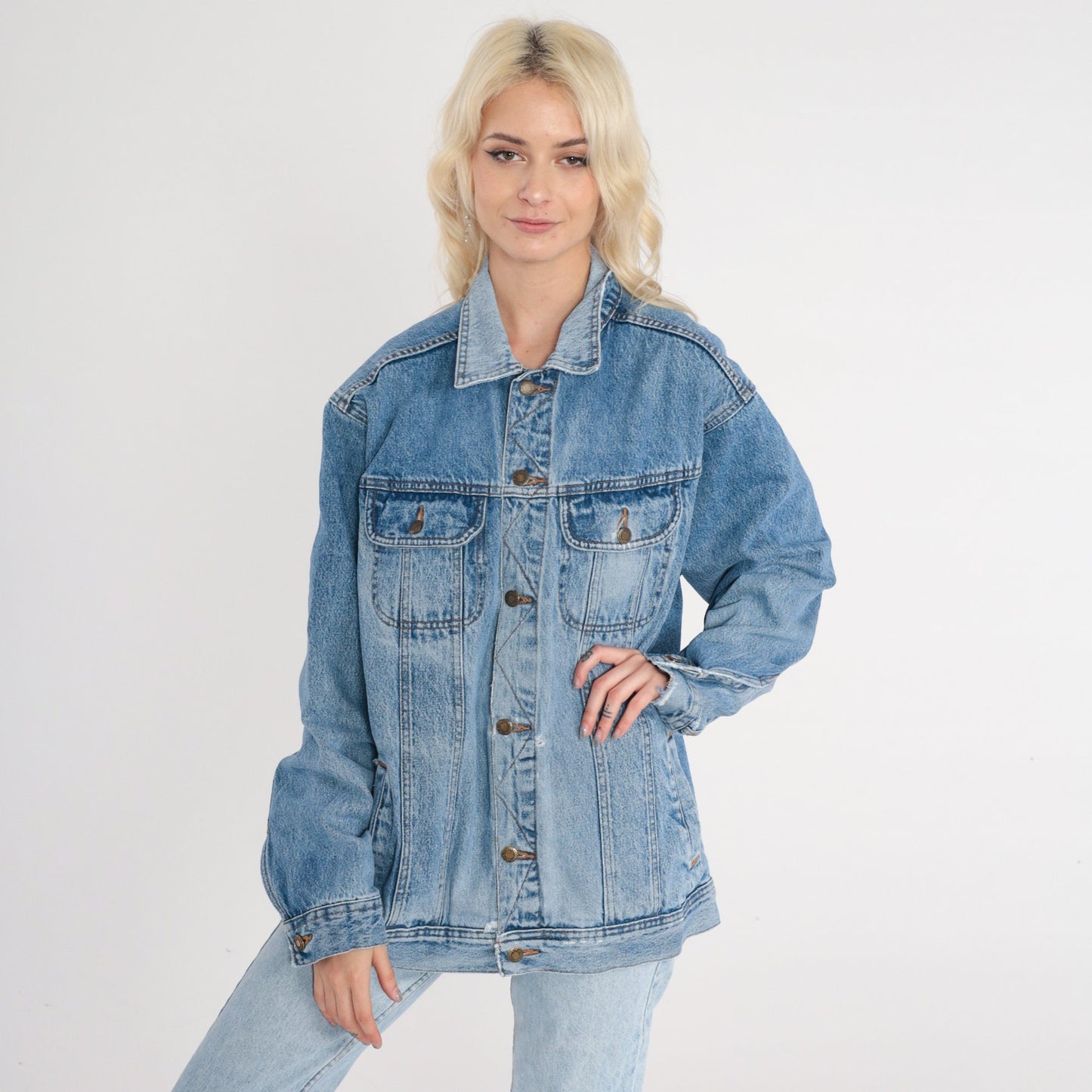 90s Wrangler Blue Denim Jacket Button Up Jean Jacket Large L