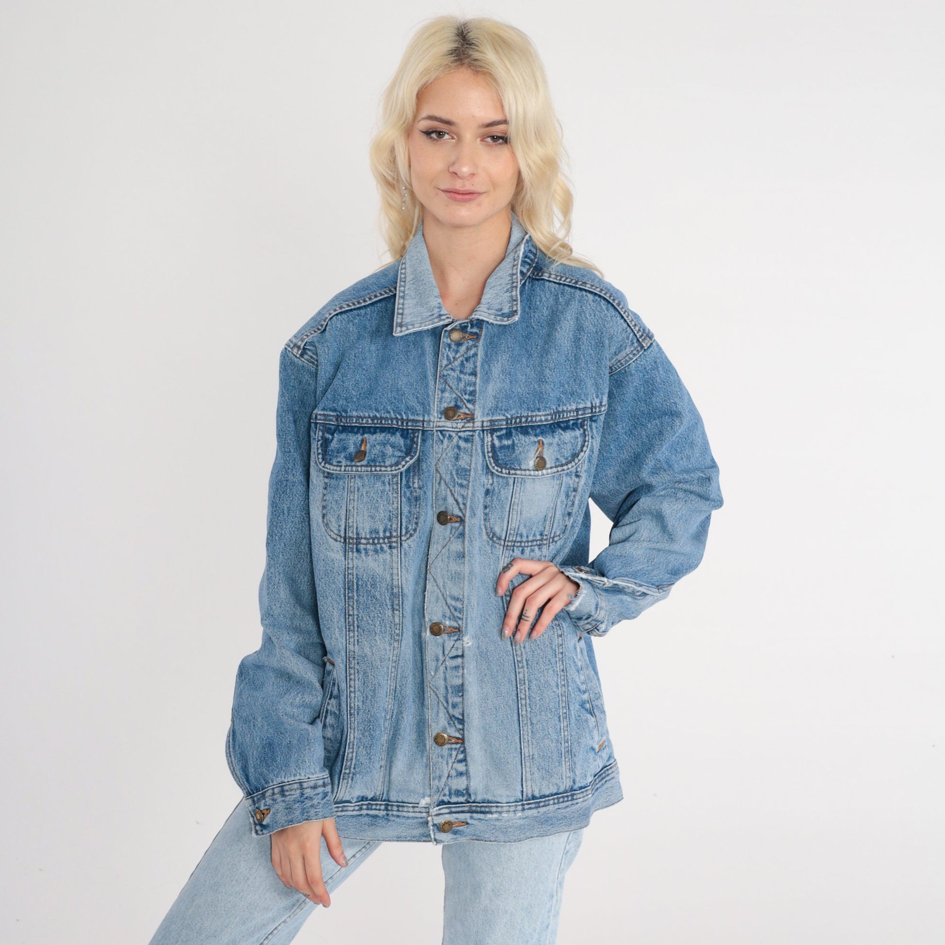 90s Wrangler Blue Denim Jacket Button Up Jean Jacket Large L