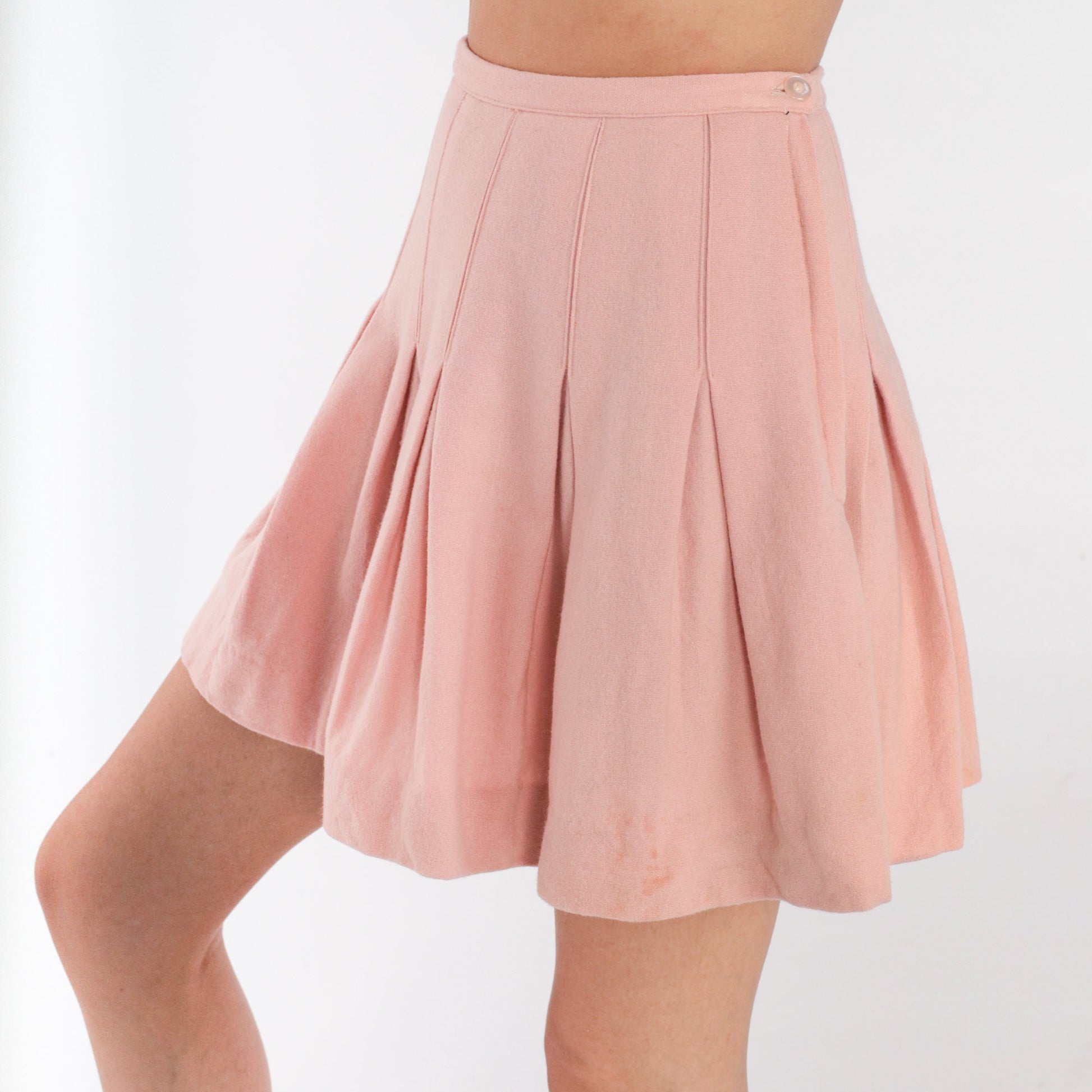 80s Bobbie Brooks Pleated Wool Mini Skirt Baby Pink High Waist XXS