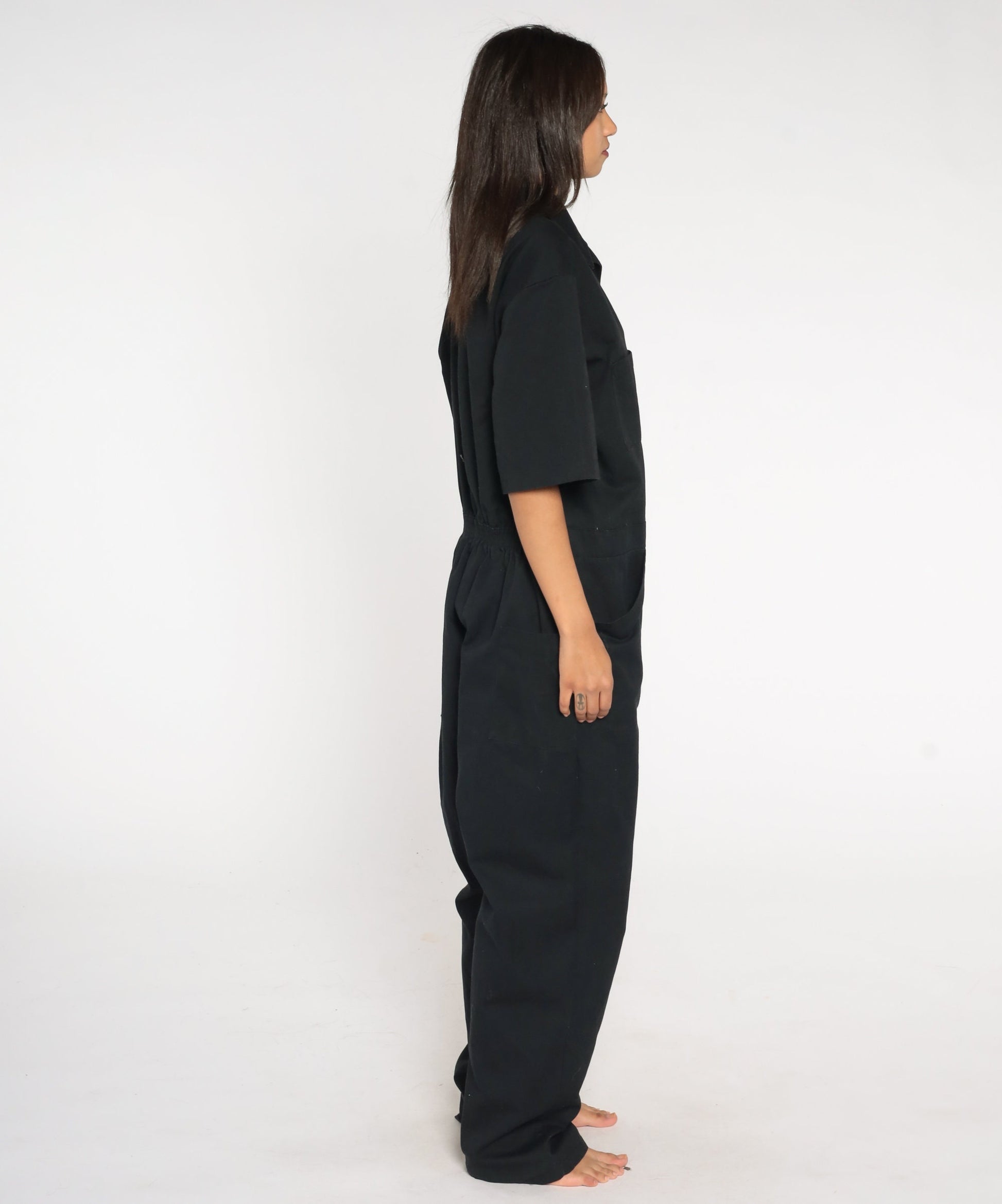 90s Black Coveralls Short Sleeve Workwear Jumpsuit Men's Large L