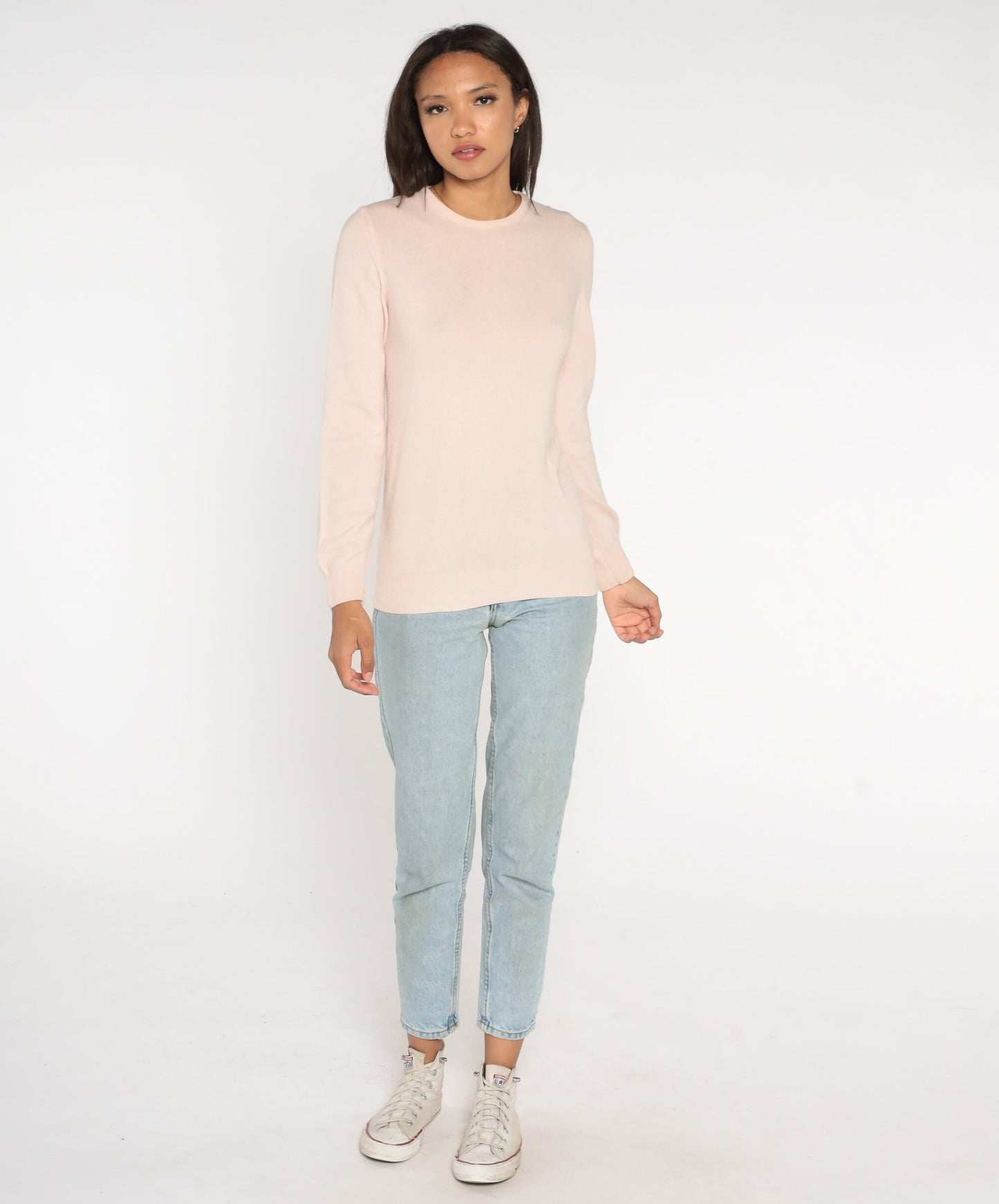 Y2K Cashmere Silk Wool Blend Crewneck Sweater Blush Pink Small