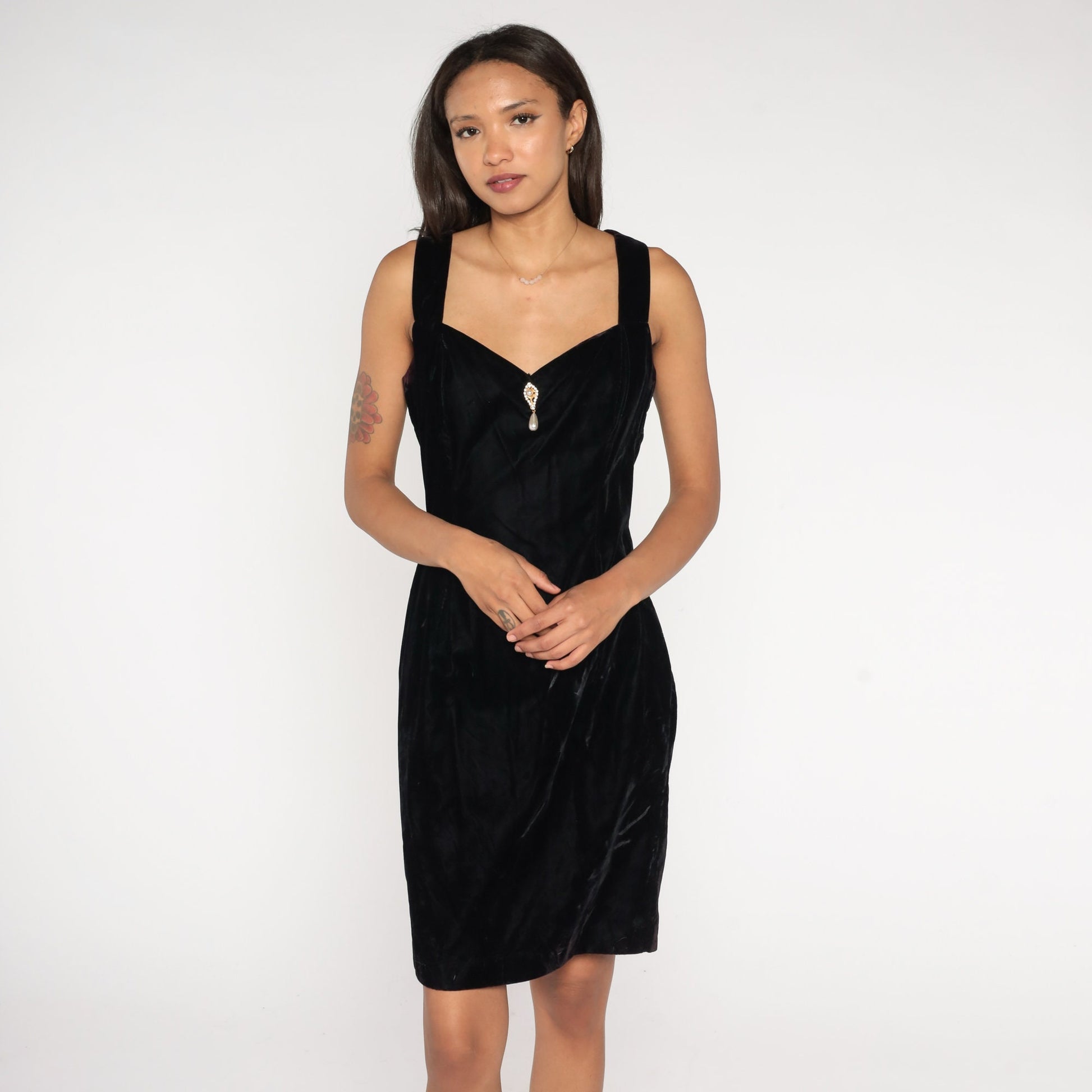 90s Jessica McClintock Black Velvet Mini Dress Beaded Sweetheart Neckline Medium
