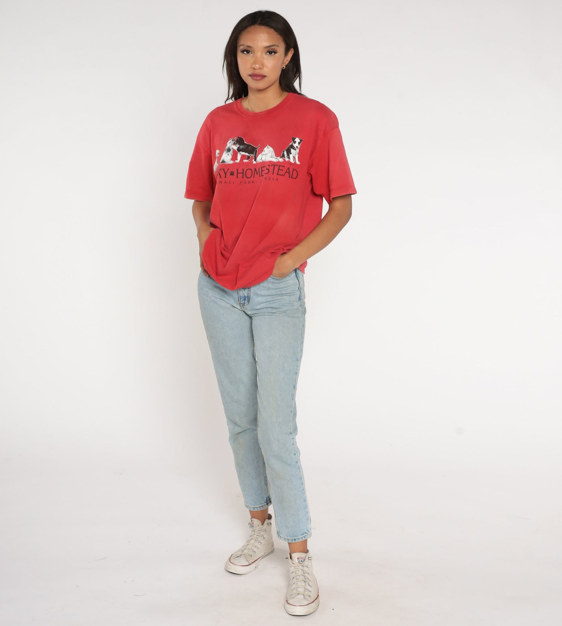 90s Husky Homestead Denali National Park Alaska Graphic Tee Red Large L