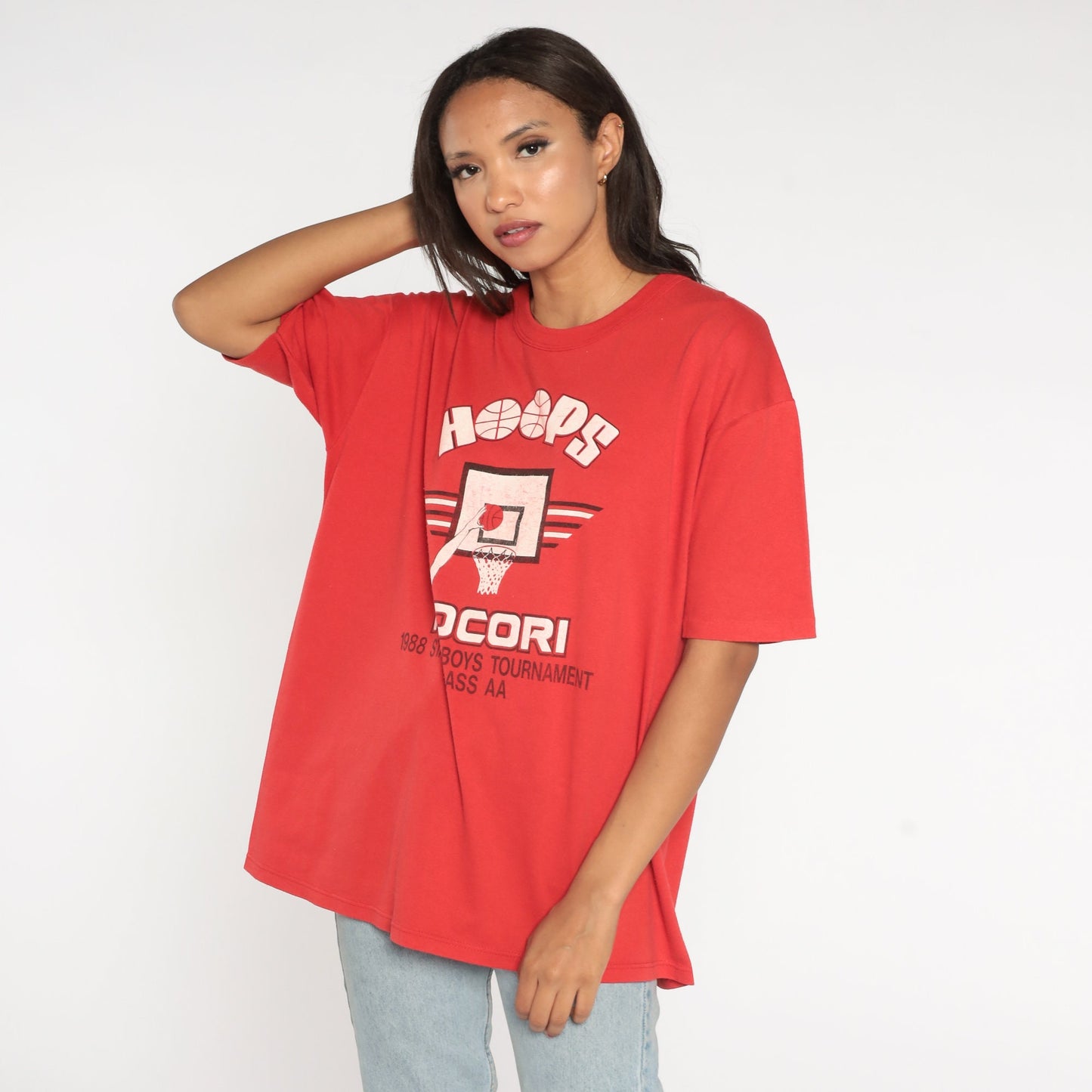 80s Rocori Hoops Basketball T-Shirt 1988 State Tournament Champs Red Extra Large