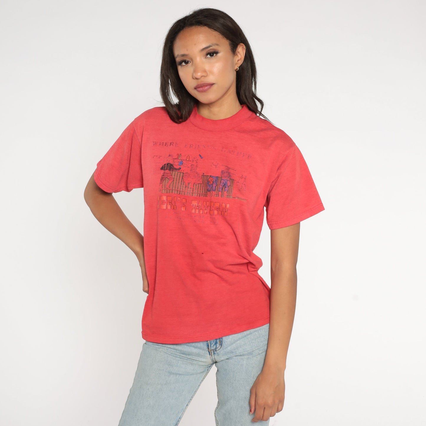 90s Jeri's Tavern Albuquerque Graphic T-Shirt Red Faded Small S