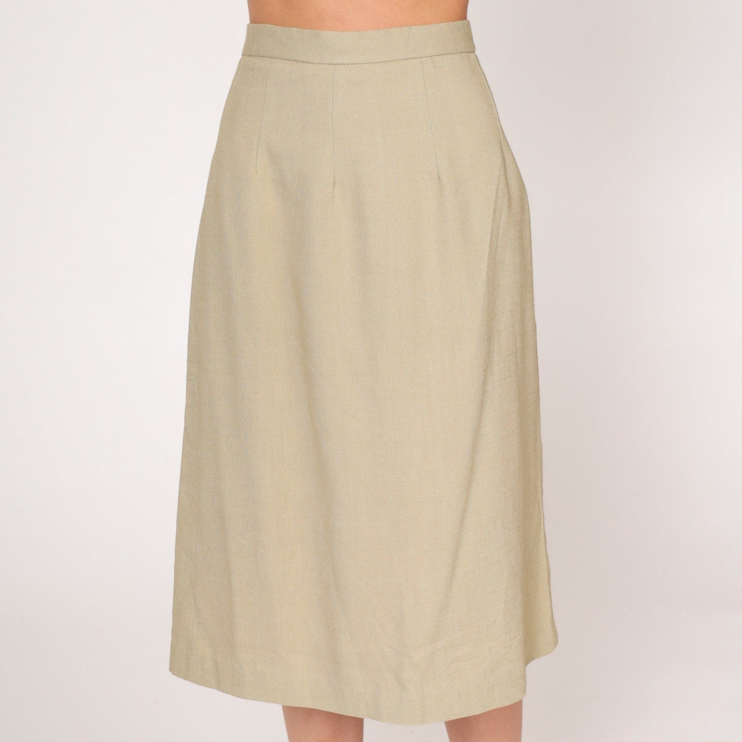 80s Khaki Midi Skirt High Waisted Pencil Tan Vintage Extra Small