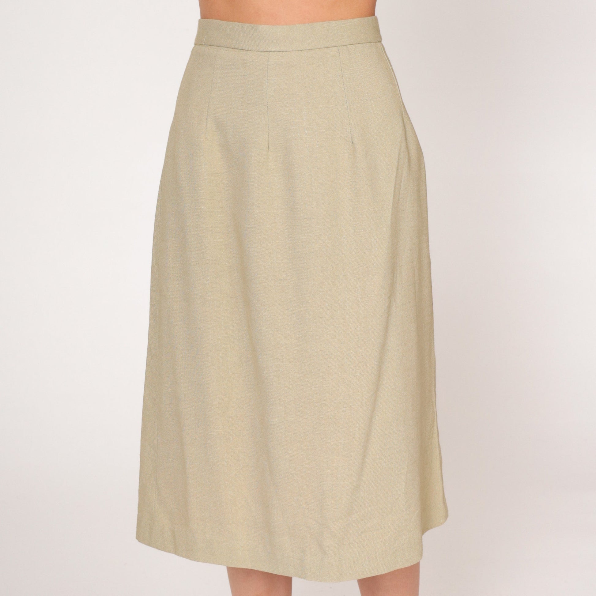 80s Khaki Midi Skirt High Waisted Pencil Tan Vintage Extra Small