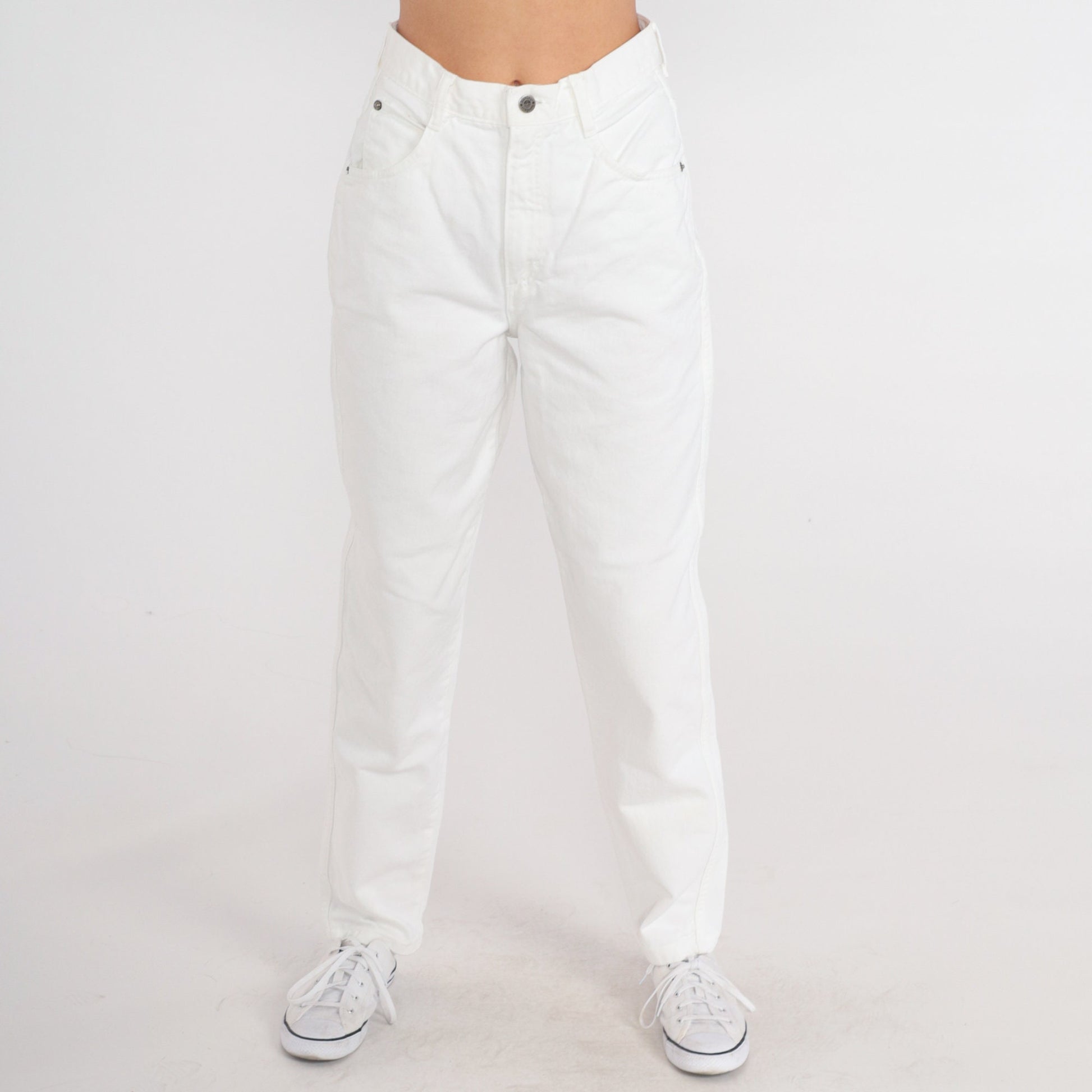 90s Crossroads White Denim High-Waisted Tapered Mom Jeans Small