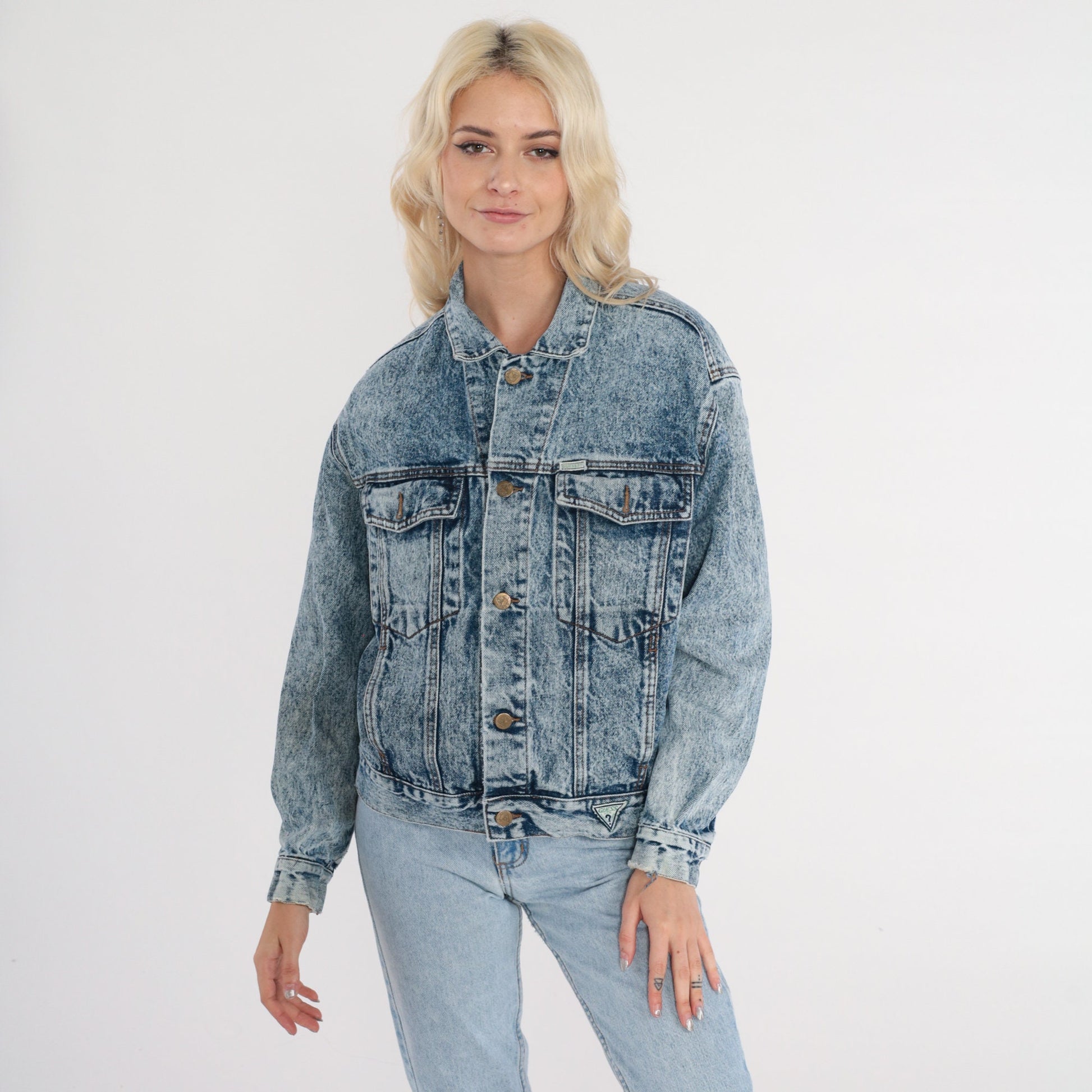 90s Guess Georges Marciano Acid Wash Denim Jacket Blue Large L