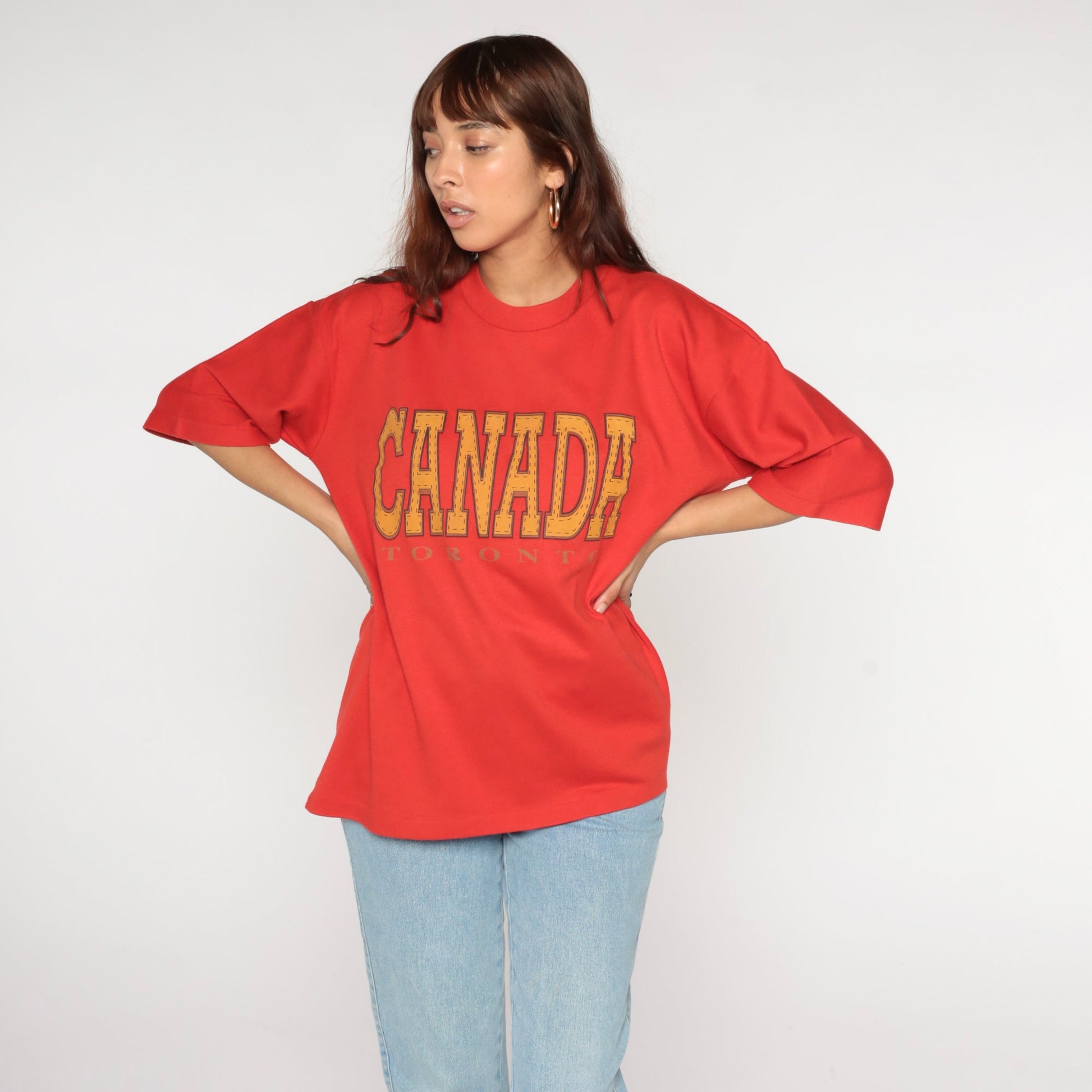 90s Toronto Canada Graphic T-Shirt Cotton Single Stitch Red Extra Large