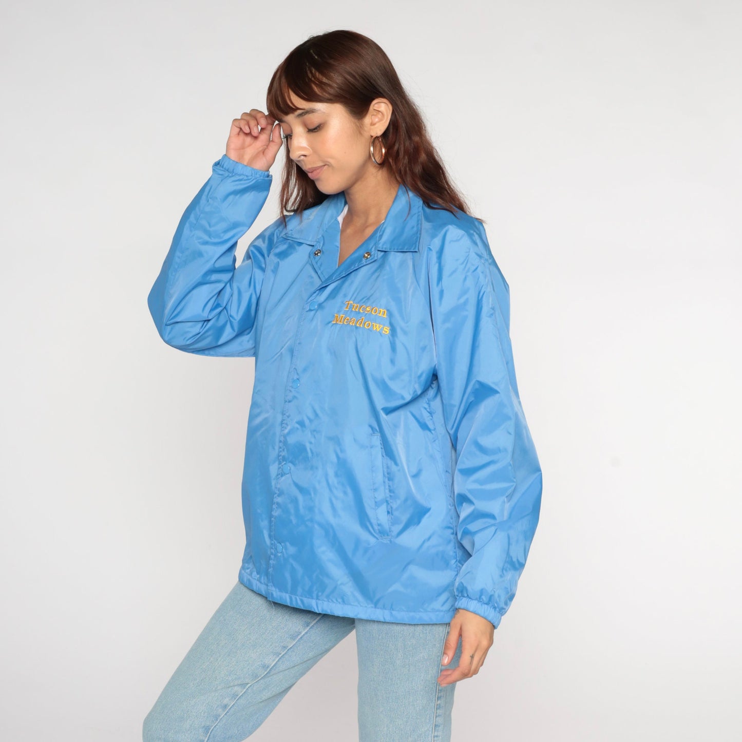 00s Tucson Meadows Blue Windbreaker Nylon Snap Jacket Men's Medium