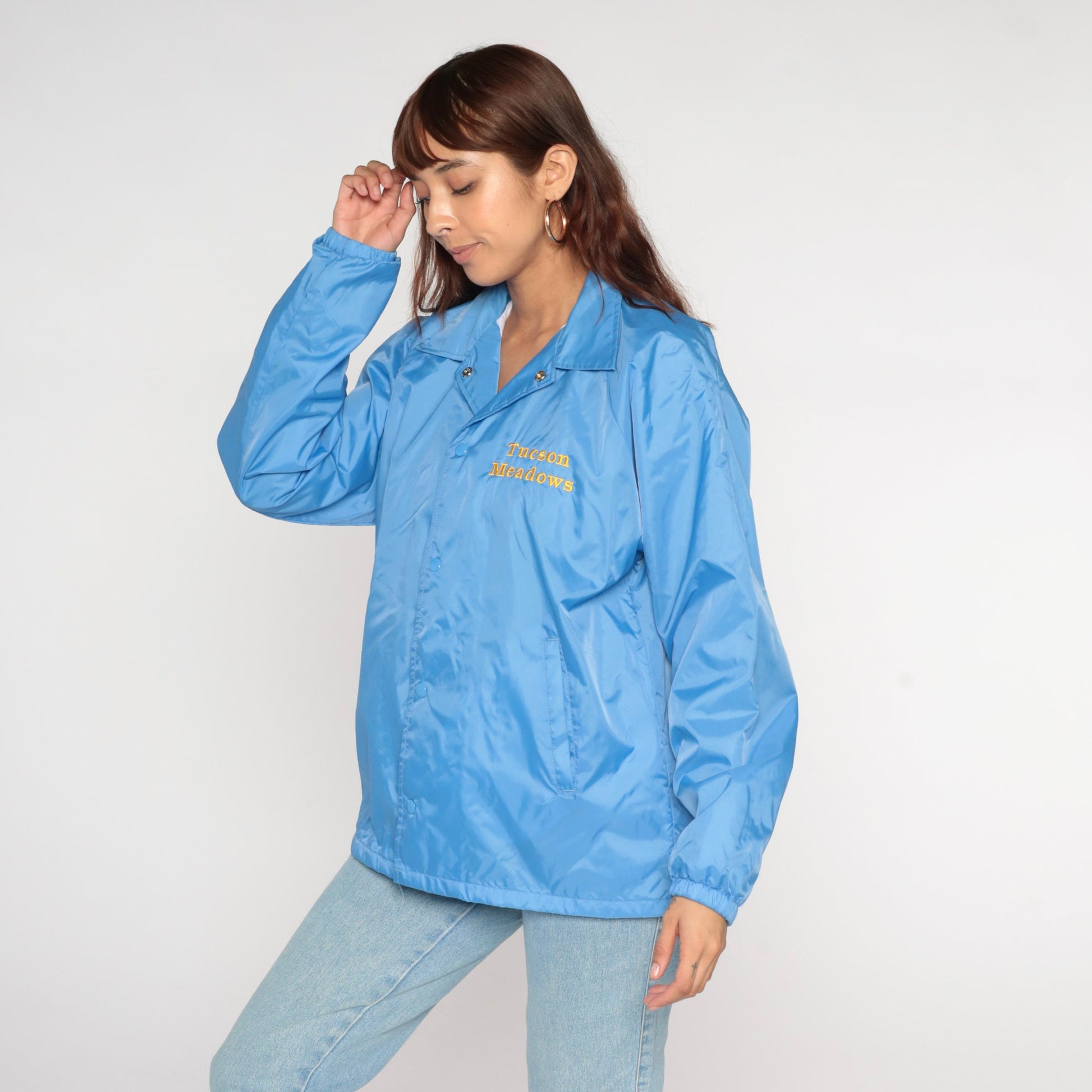 00s Tucson Meadows Blue Windbreaker Nylon Snap Jacket Men's Medium