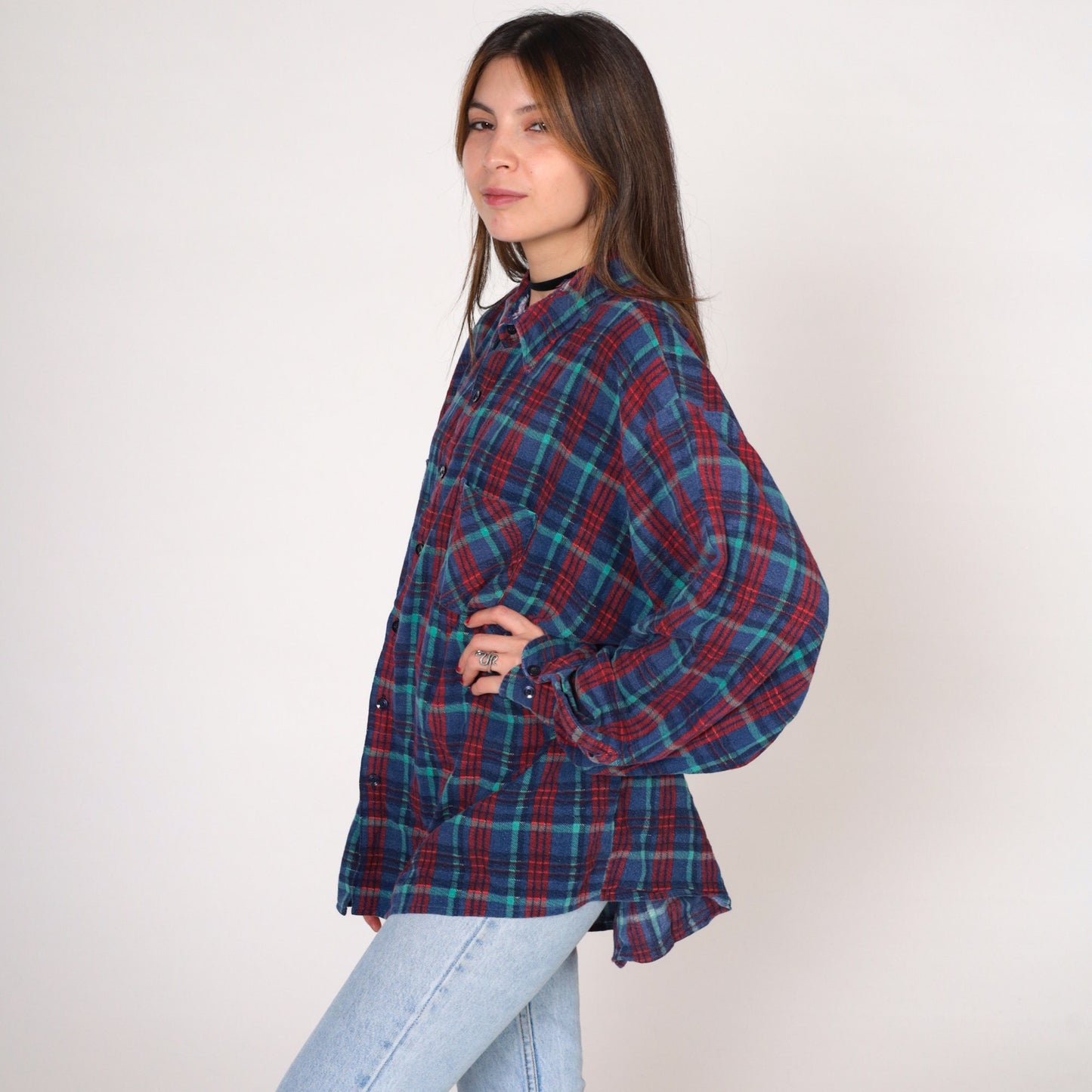 90s Saugatuck Dry Goods Flannel Shirt Blue Red Plaid Cotton Button Up Extra Extra Large XXL