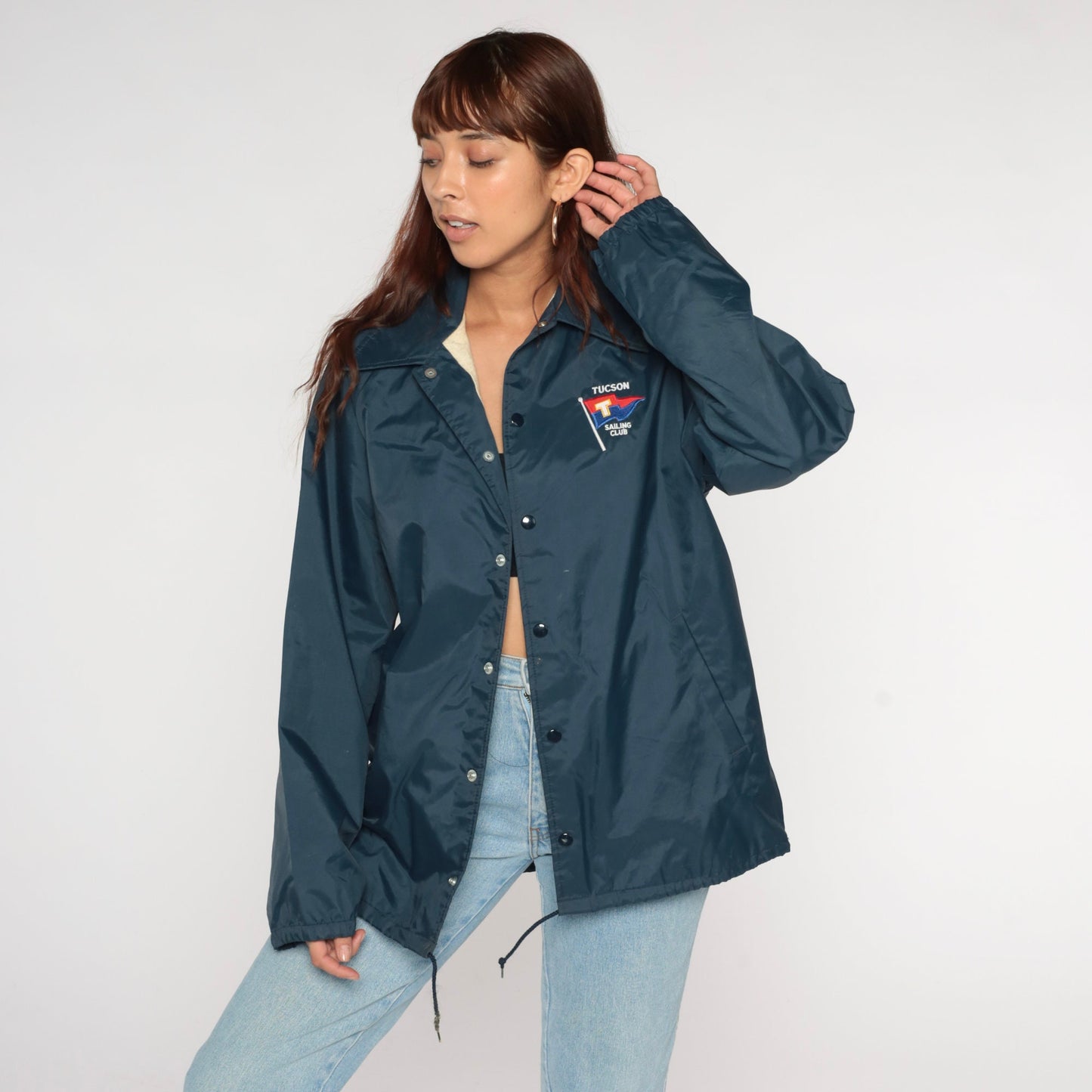 70s Tucson Sailing Club Windbreaker Navy Nylon Snap Jacket Men's Medium
