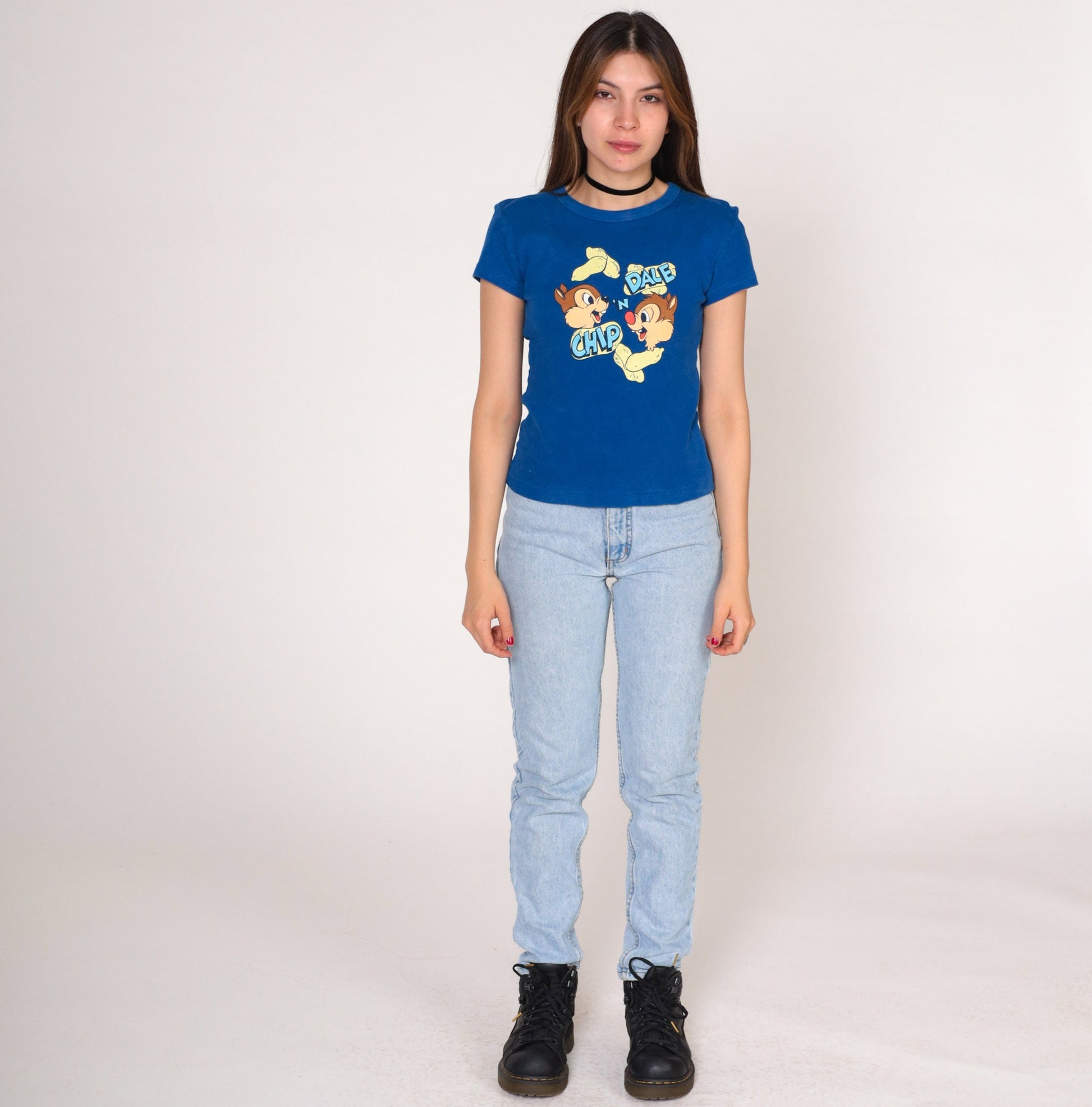 90s Chip N Dale Disney Graphic T-Shirt Blue Cotton Tee Extra Small