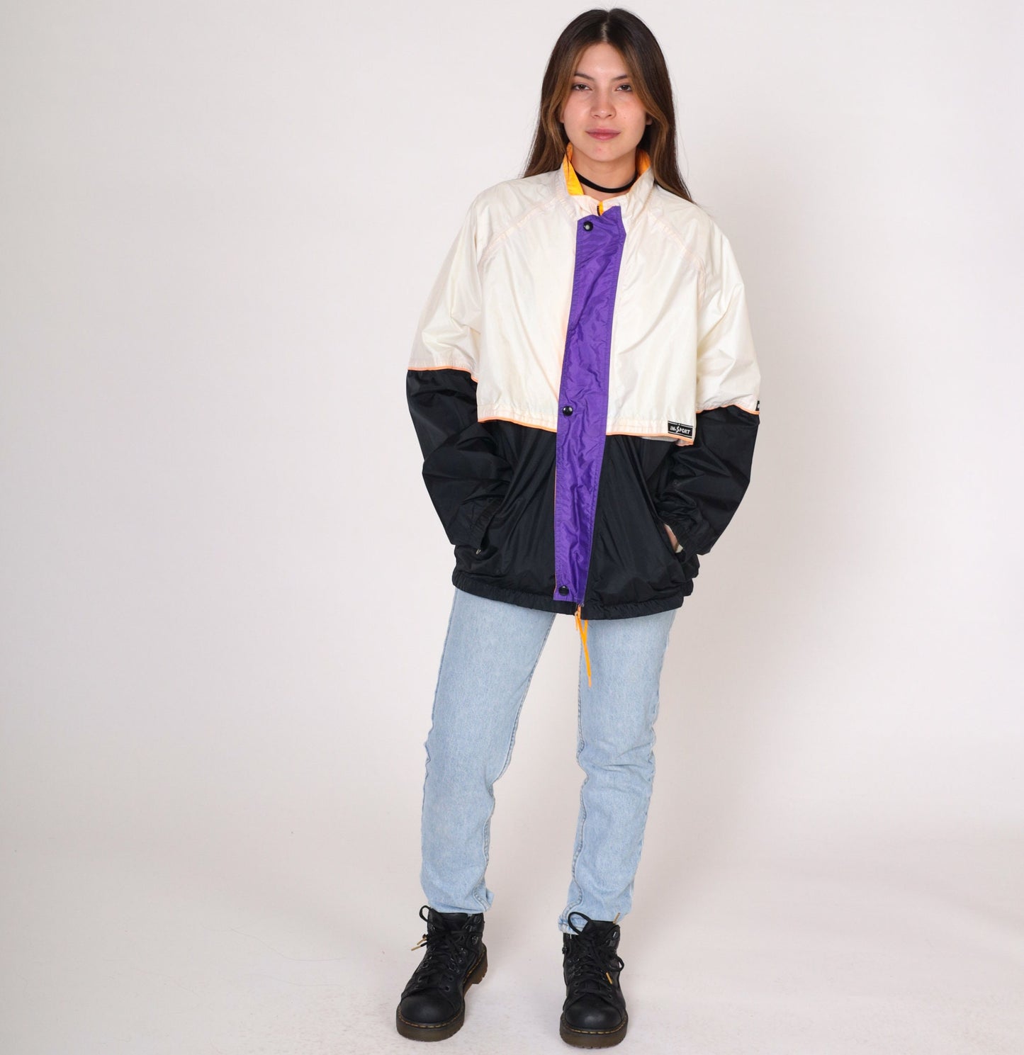 90s Goretex Windbreaker Jacket Off-White Black Colour Block Yellow Purple Large