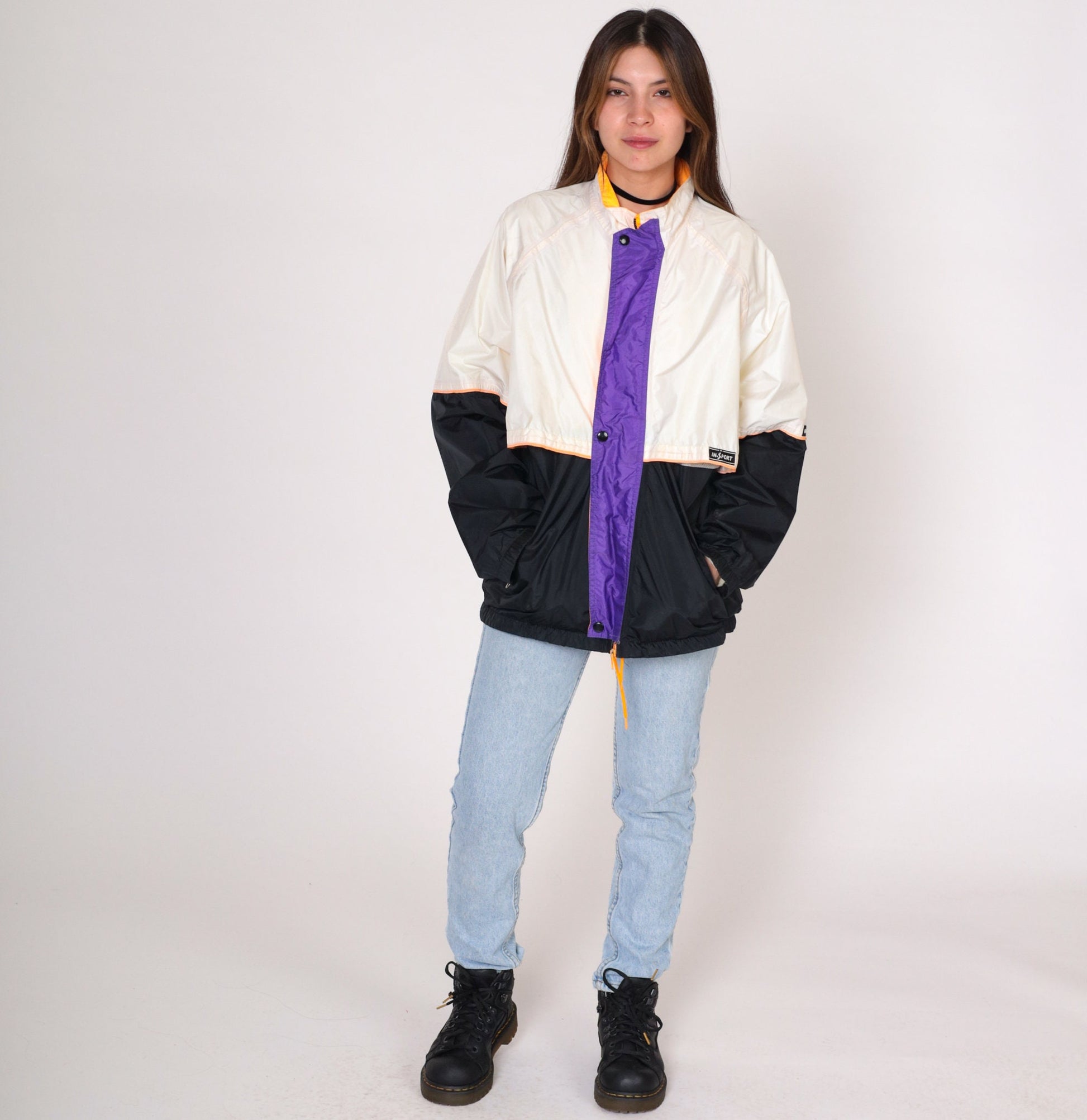 90s Goretex Windbreaker Jacket Off-White Black Colour Block Yellow Purple Large