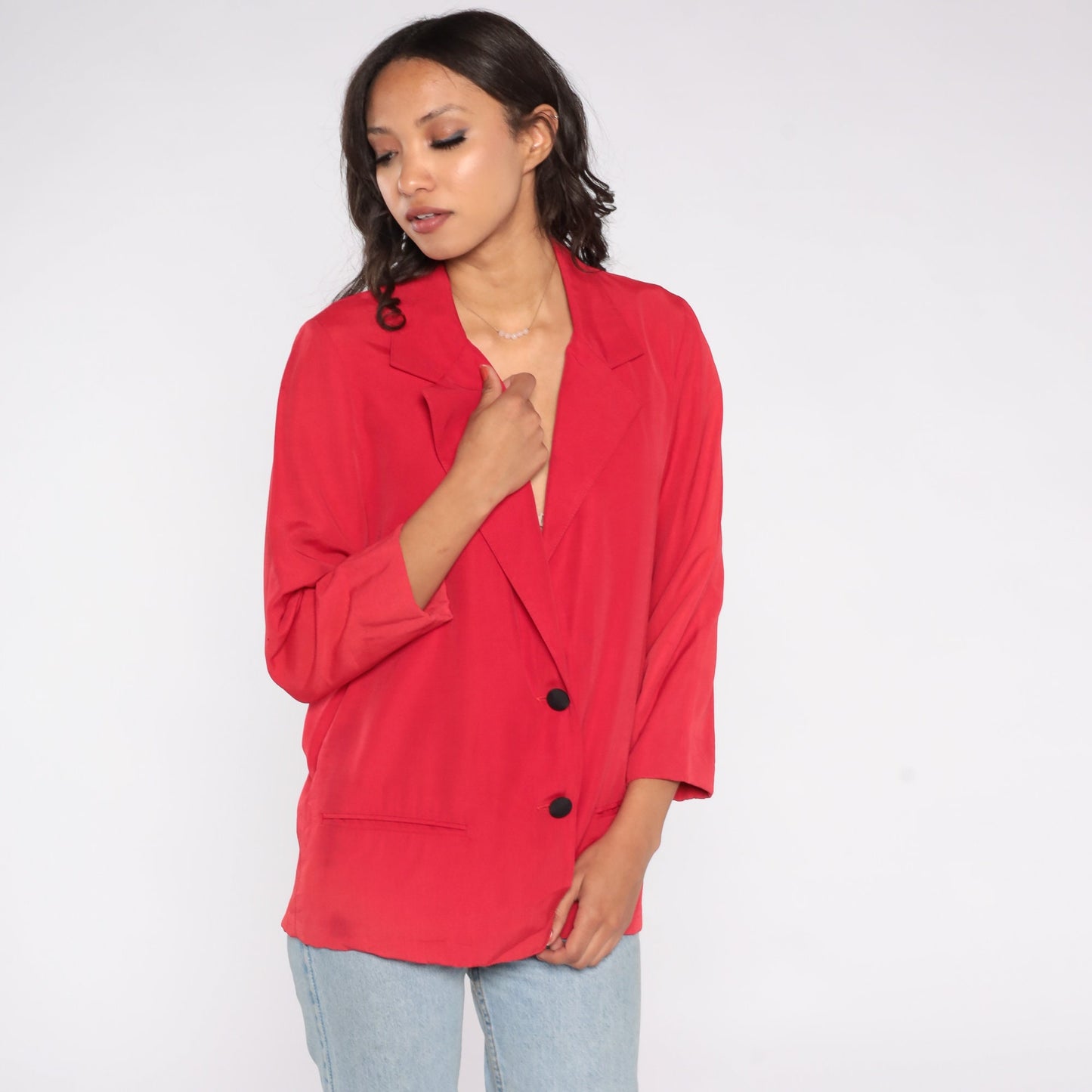 90s Casa Blanca Red Blazer Two Button Deep V Neckline Small 6