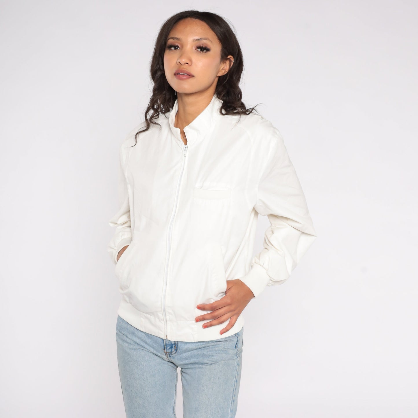 80s Members Only White Windbreaker Jacket Zip-Up Men's 38