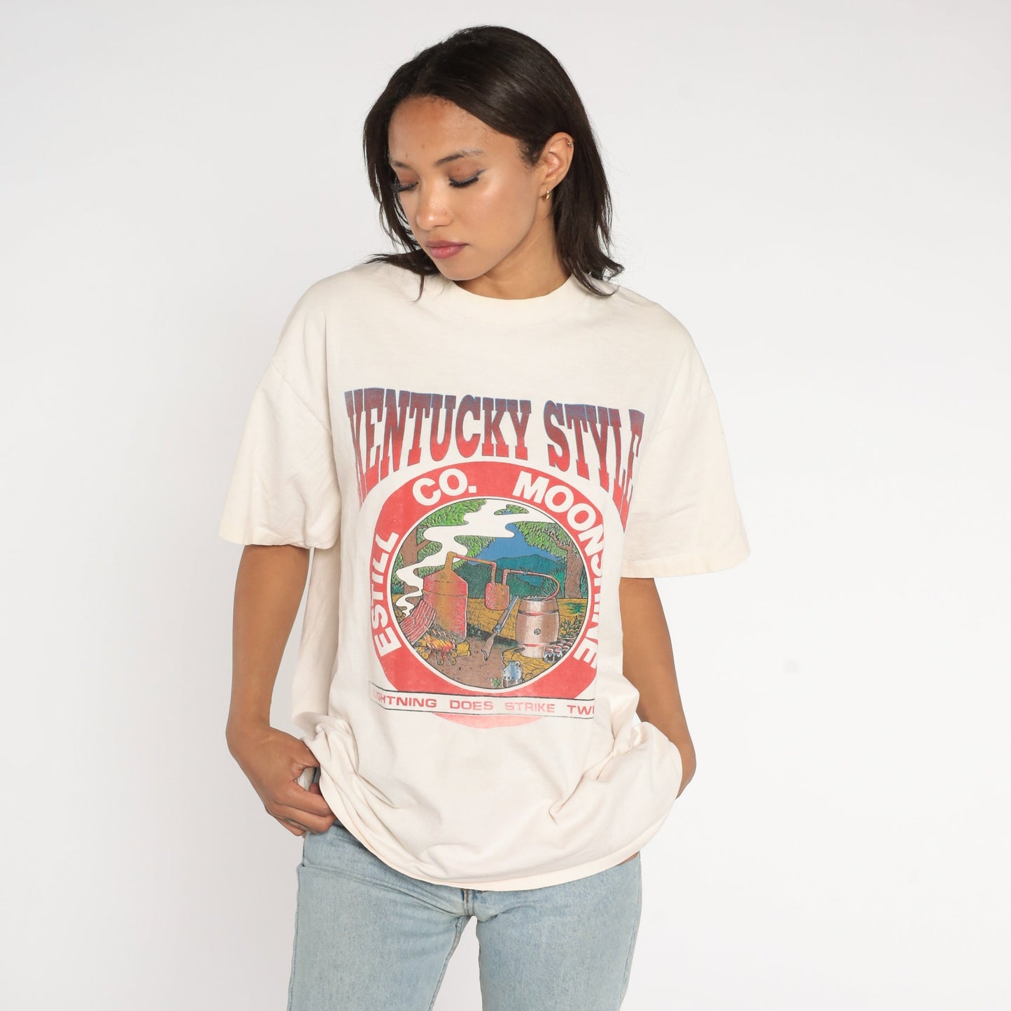 90s Estill County Kentucky Moonshine Graphic T-Shirt Cotton Single Stitch Extra Large
