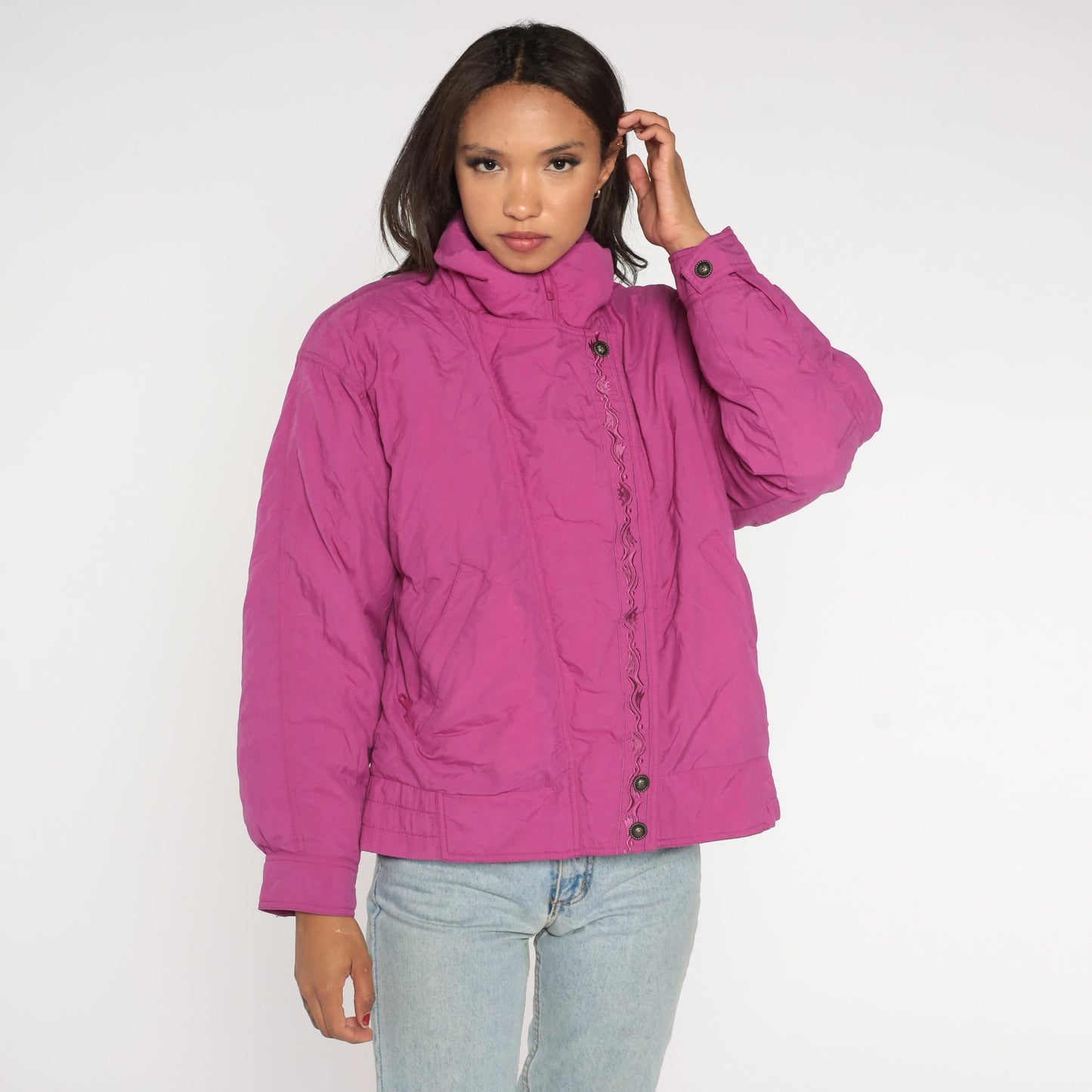 90s Eddie Bauer Fuchsia Pink Down Puffer Ski Jacket Medium