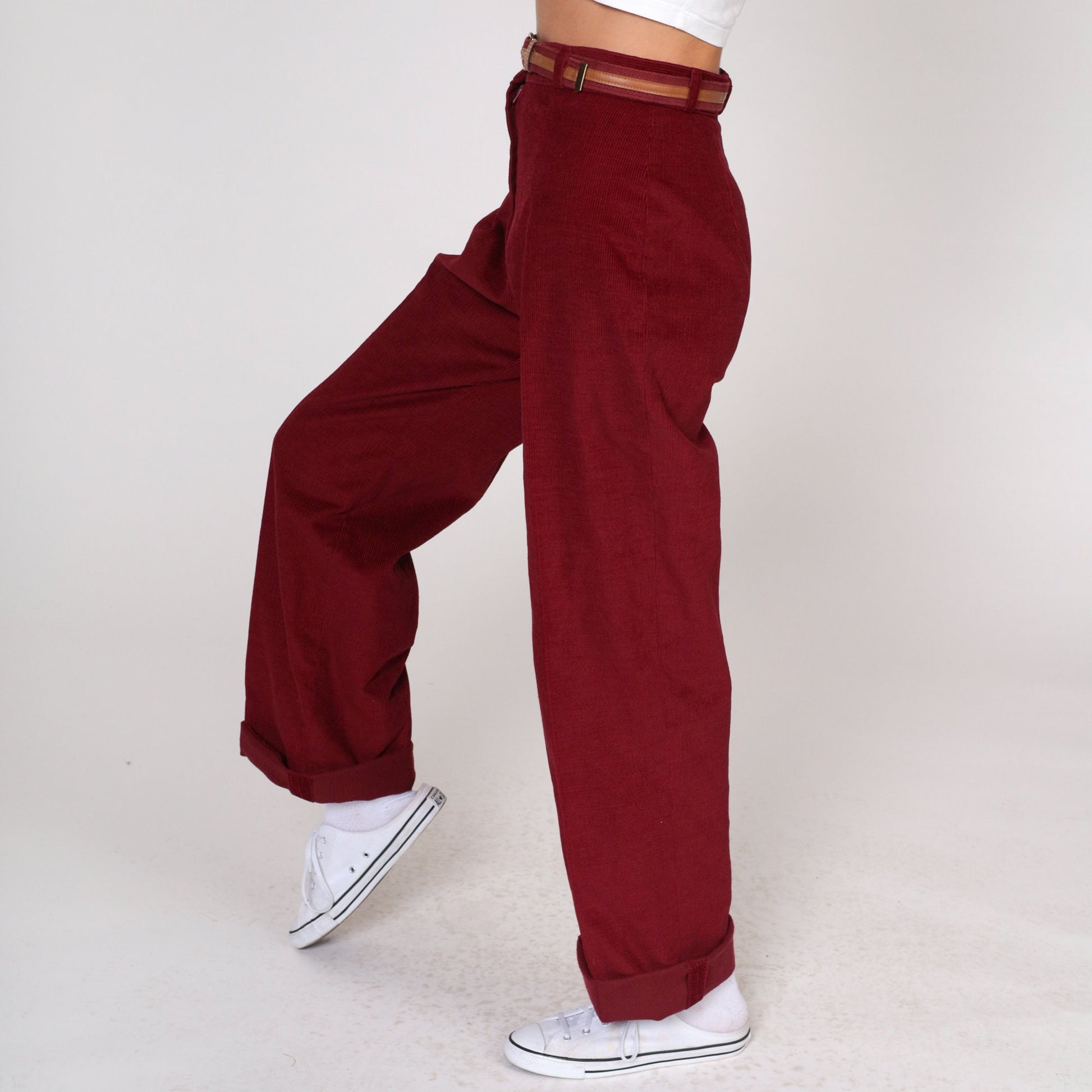 70s Bobbie Brooks Dark Red Corduroy Pants Pleated High Waist Straight Leg Extra Small
