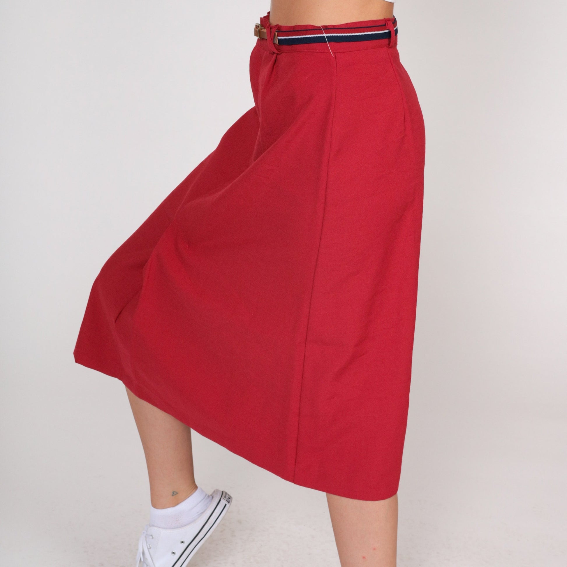 80s Cleveland Street Togs Red Midi Skirt High Waist A-Line Small