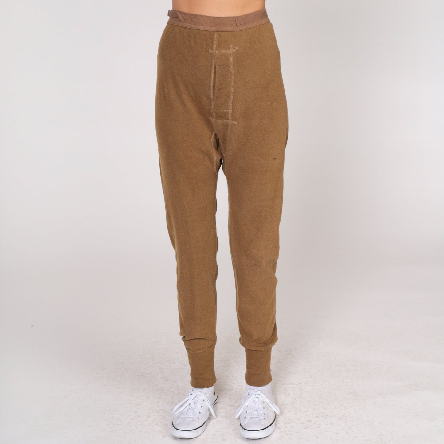 80s Brown Wool Blend Thermal Long Johns Open Fly Men's Medium