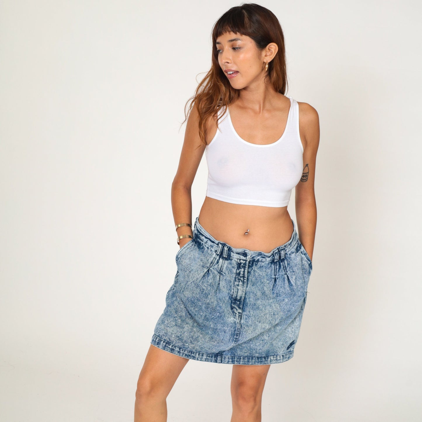 90s Nike Challenge Court Acid Wash Denim Mini Skirt High Waisted Blue Large L