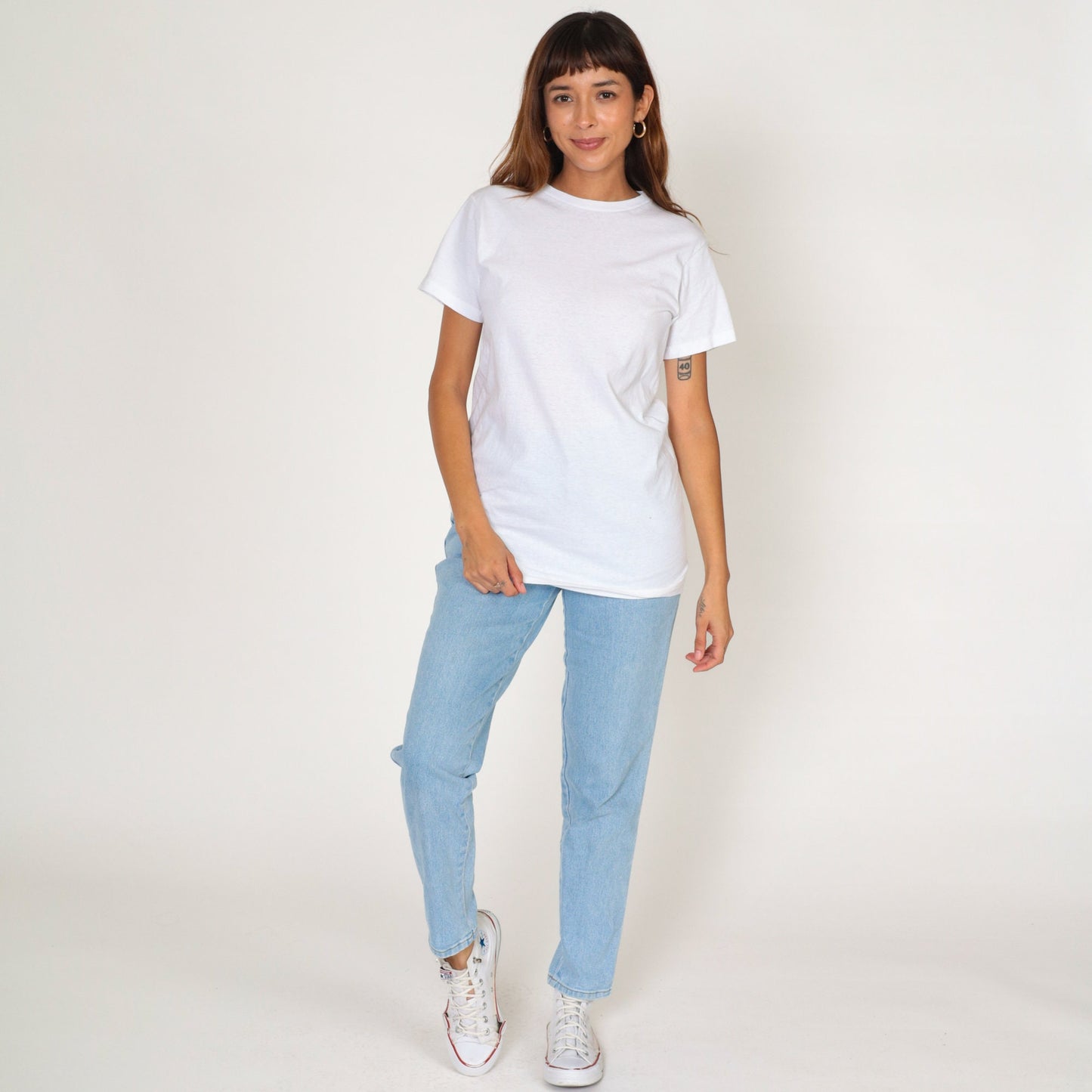 Y2K White Cotton Crew Neck T-Shirt Burnout Medium M
