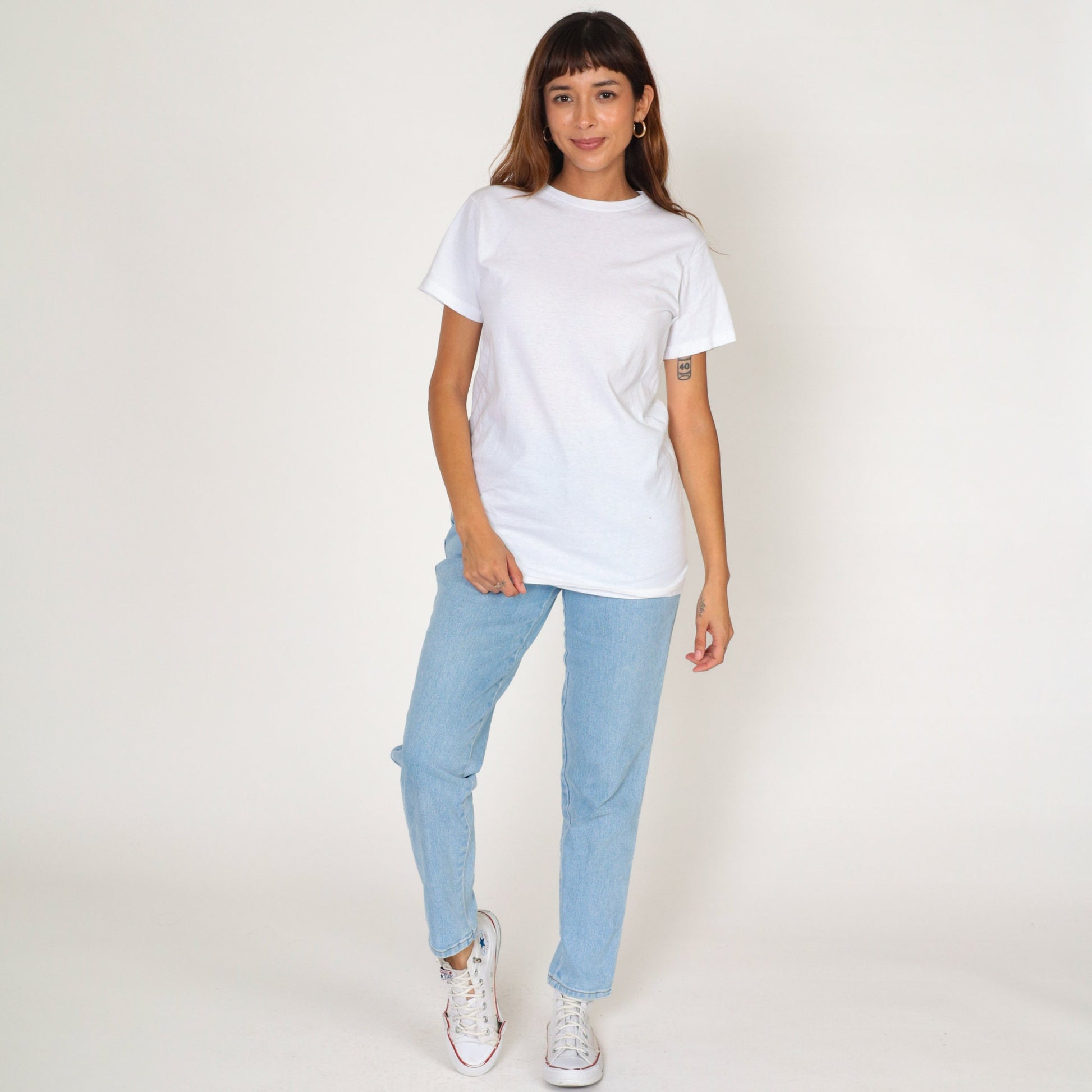Y2K White Cotton Crew Neck T-Shirt Burnout Medium M