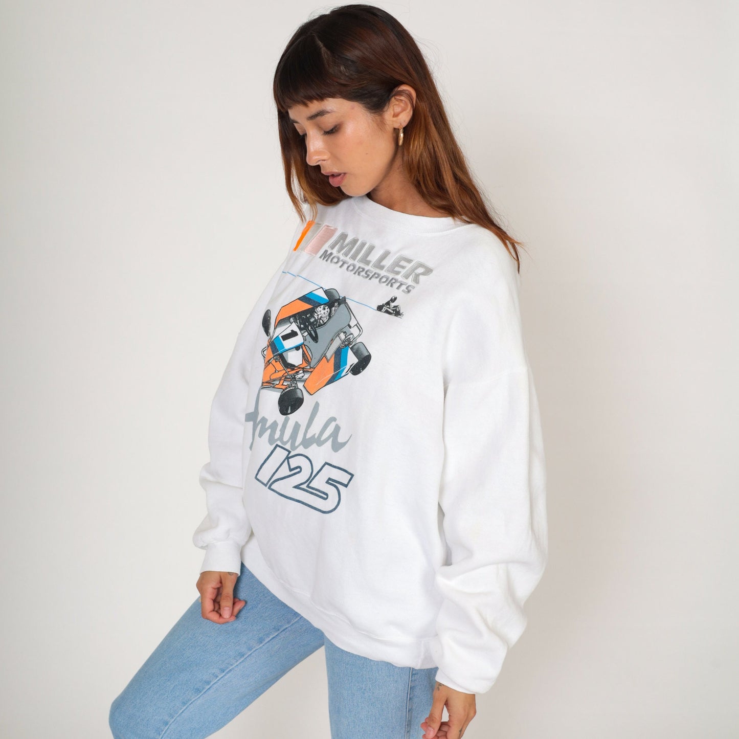 90s Miller Motorsports Formula 125 Go Kart Racing Sweatshirt White Cotton Extra Large