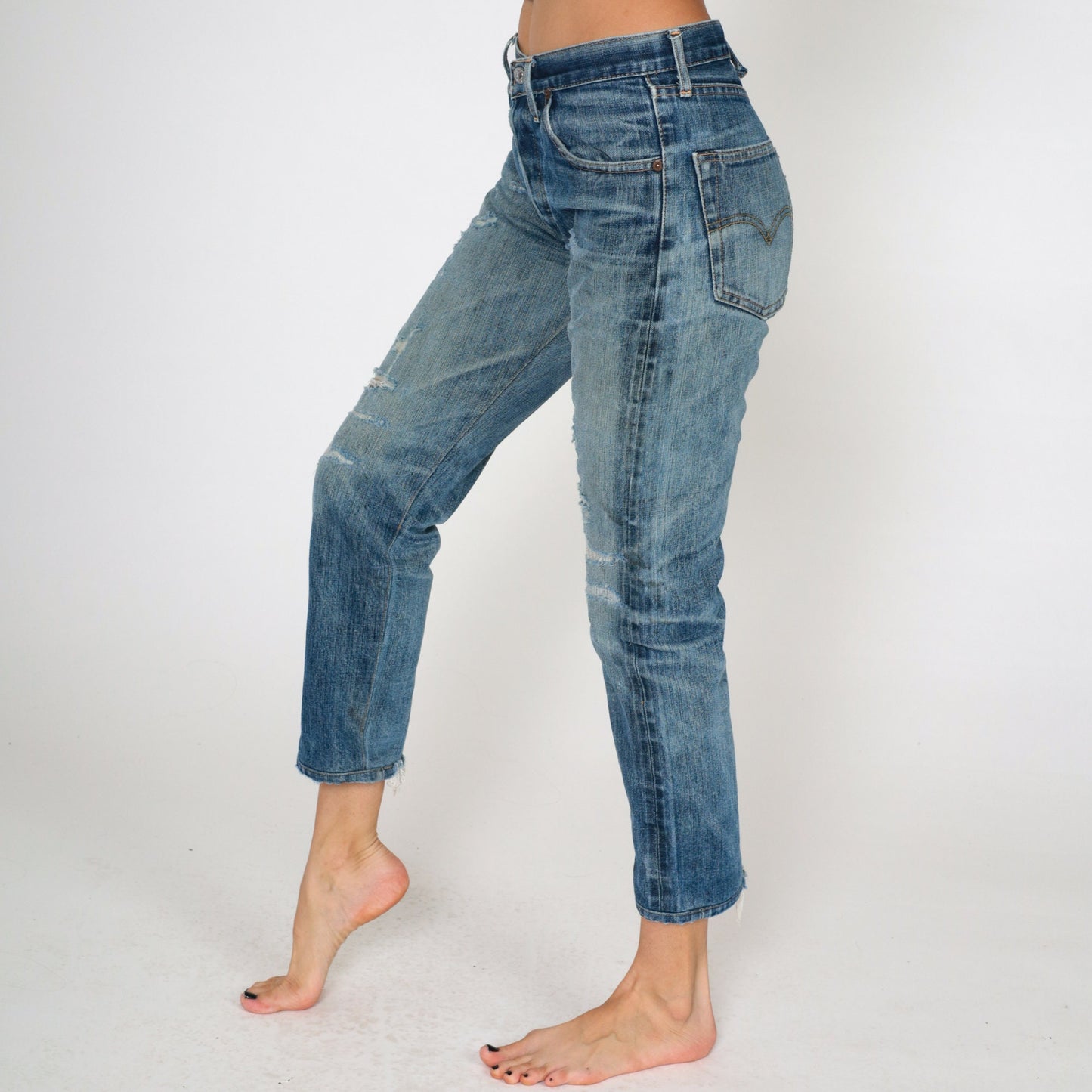 90s Levis Big E Selvedge Jeans Distressed Ripped Denim Men's 29/30