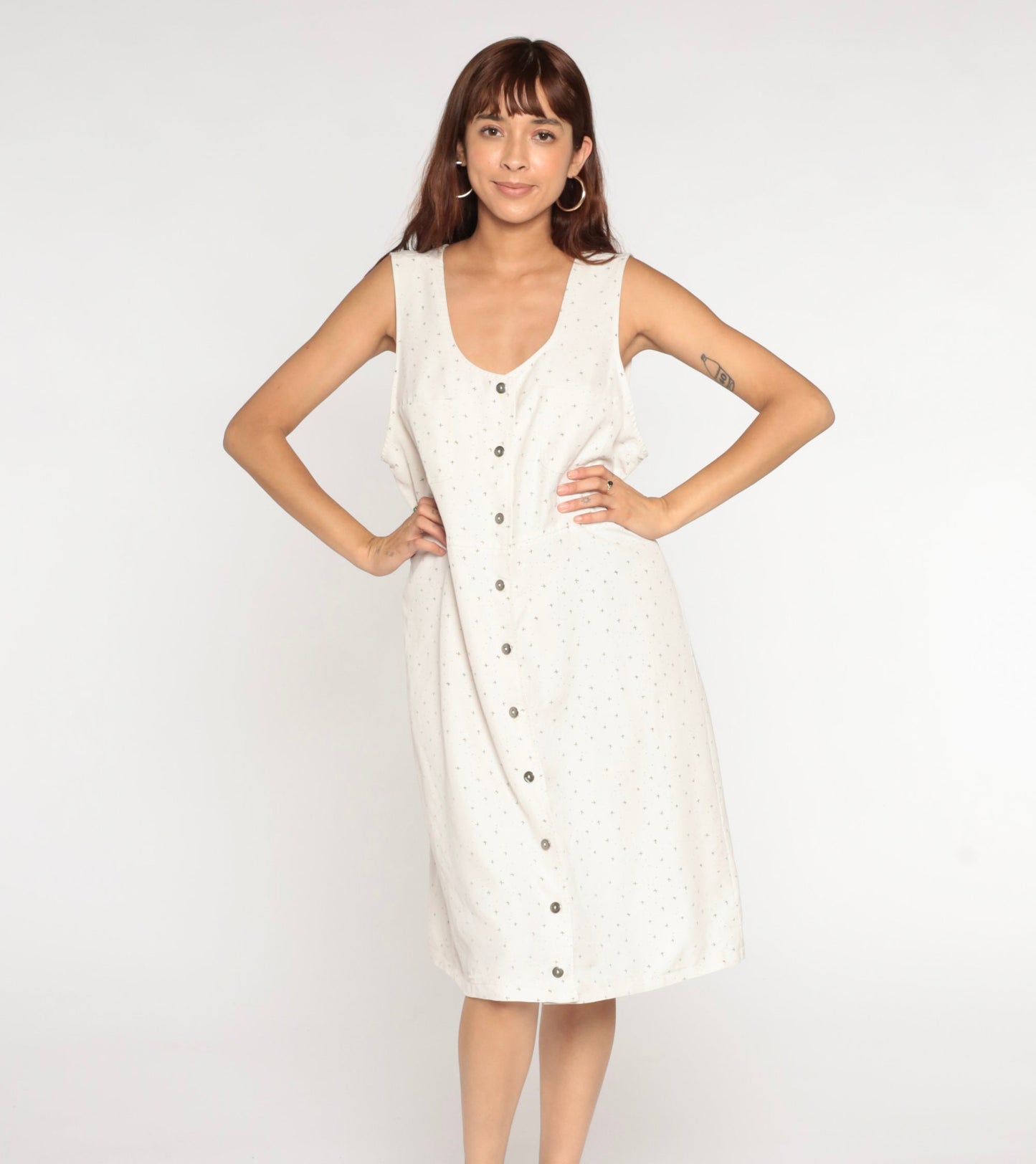 90s Confetti Jumper Dress Off-White Midi Button-Up Sleeveless Extra Large XXL