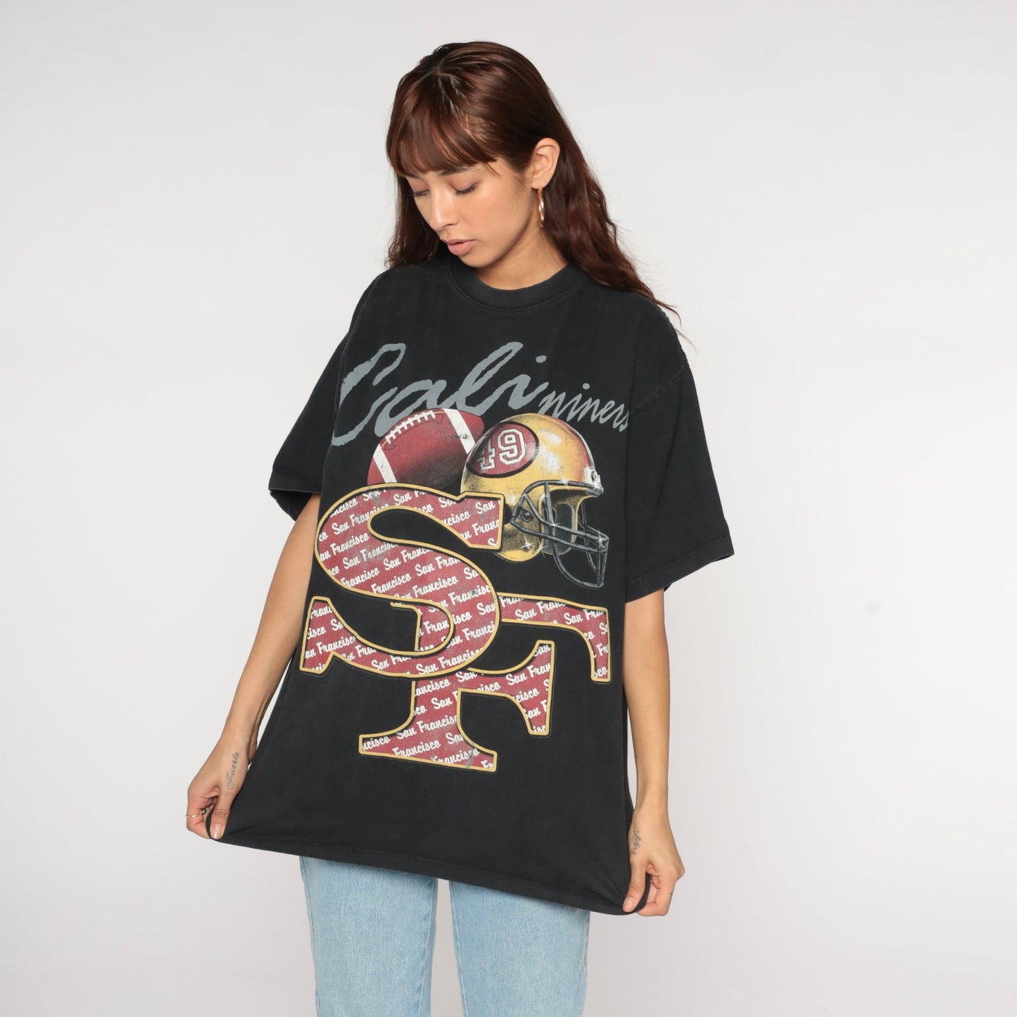 90s San Francisco 49ers NFL Football T-Shirt Black Graphic Tee Extra Large