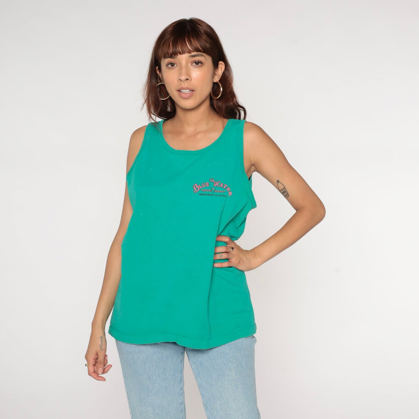 90s BlueWater Casino Parker Arizona Tank Top Green Graphic Tee Large